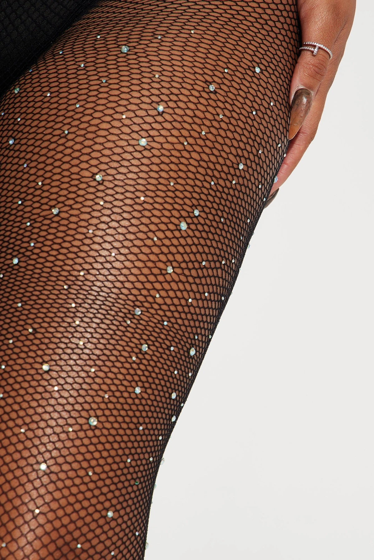 Vegas Showgirl Rhinestone Fishnets - Black — Preto