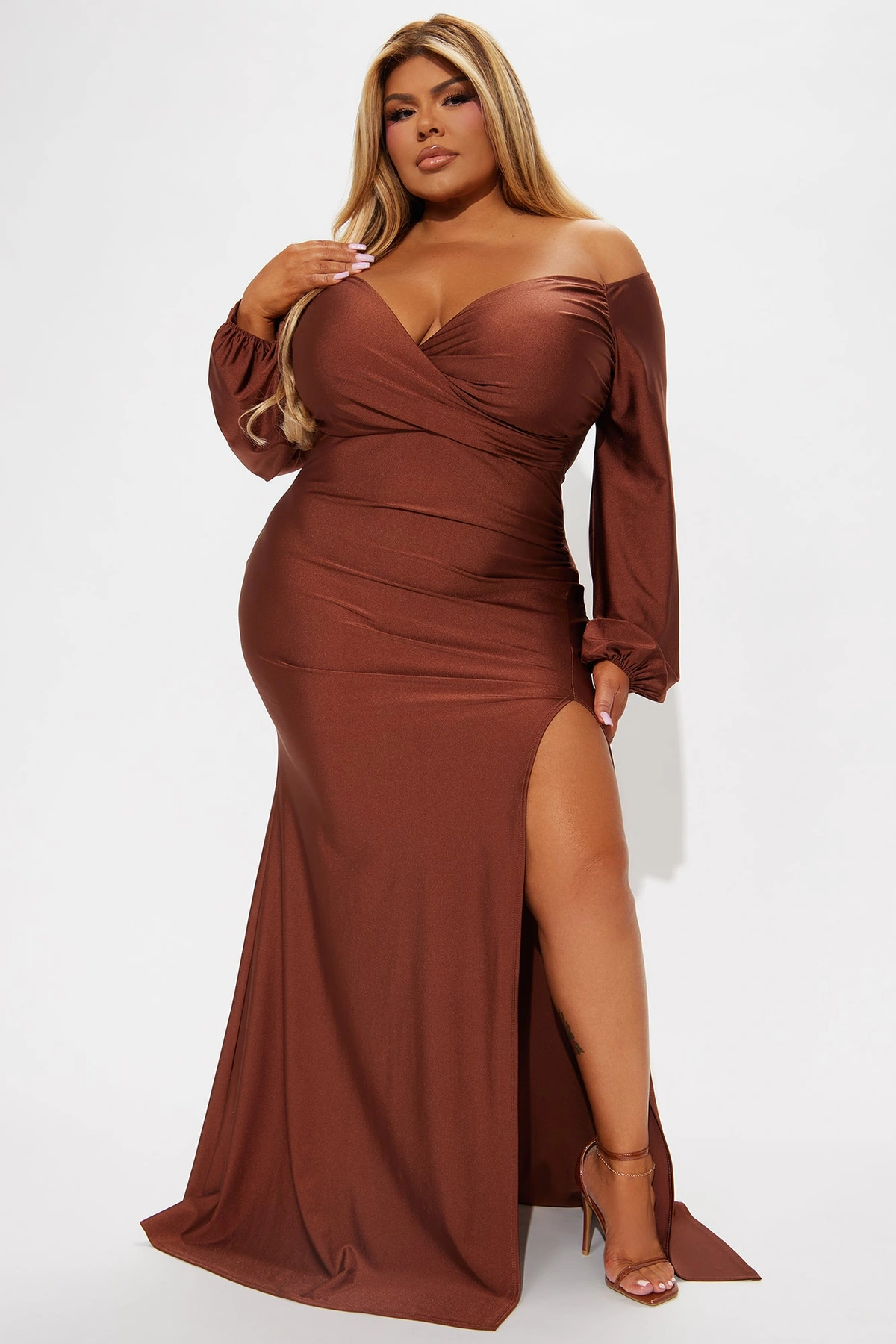 Denise Off Shoulder Maxi Dress - Chocolate — Chocolate