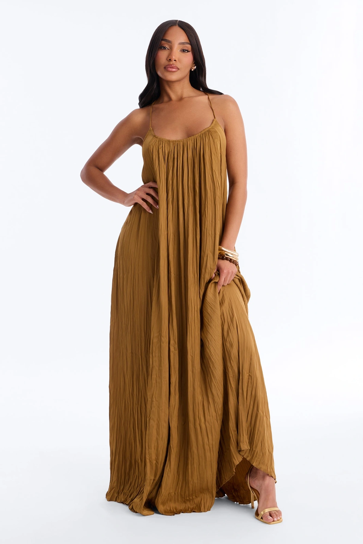 Never Average Plisse Maxi Dress - Gold