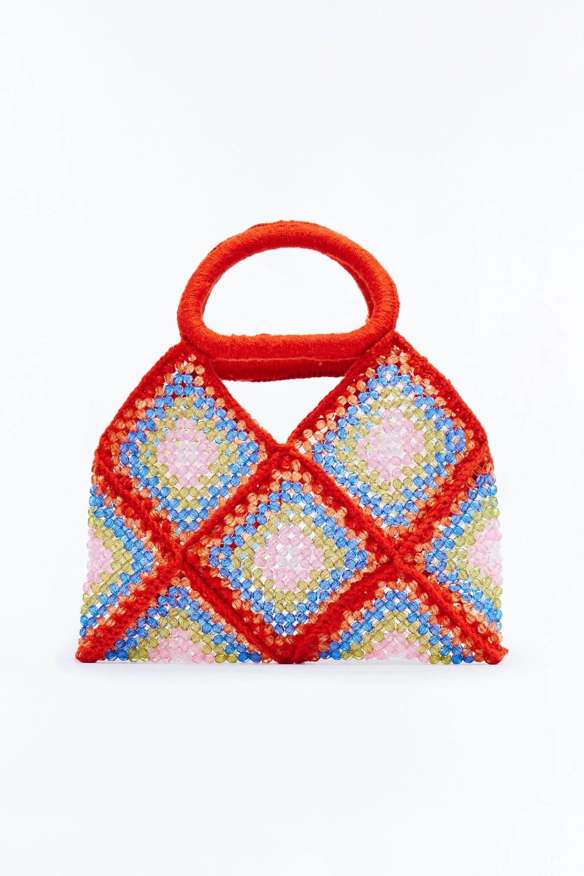 Ornate Oasis Beaded Satchel Handbag - Orange/combo — Laranja/combinação