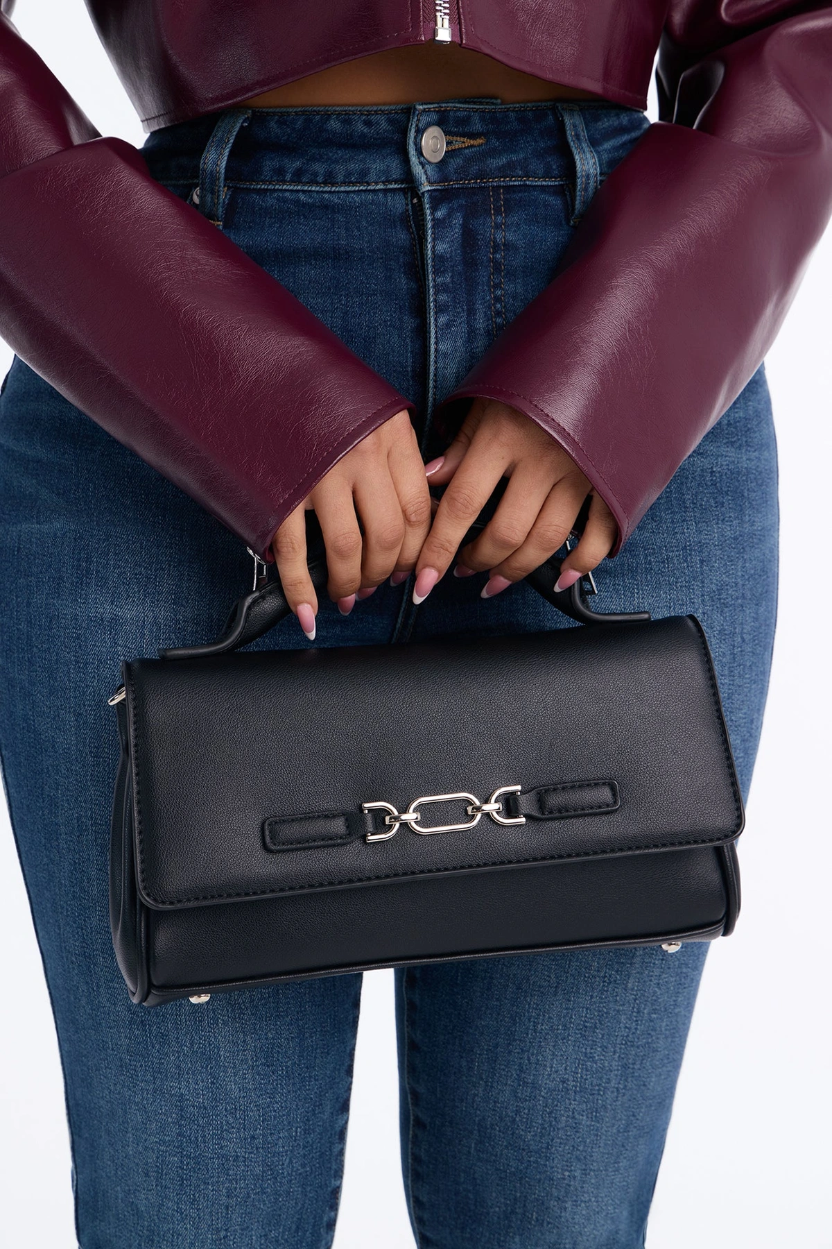 Whatever She Wants Faux Leather Crossbody Handbag - Black — Preto