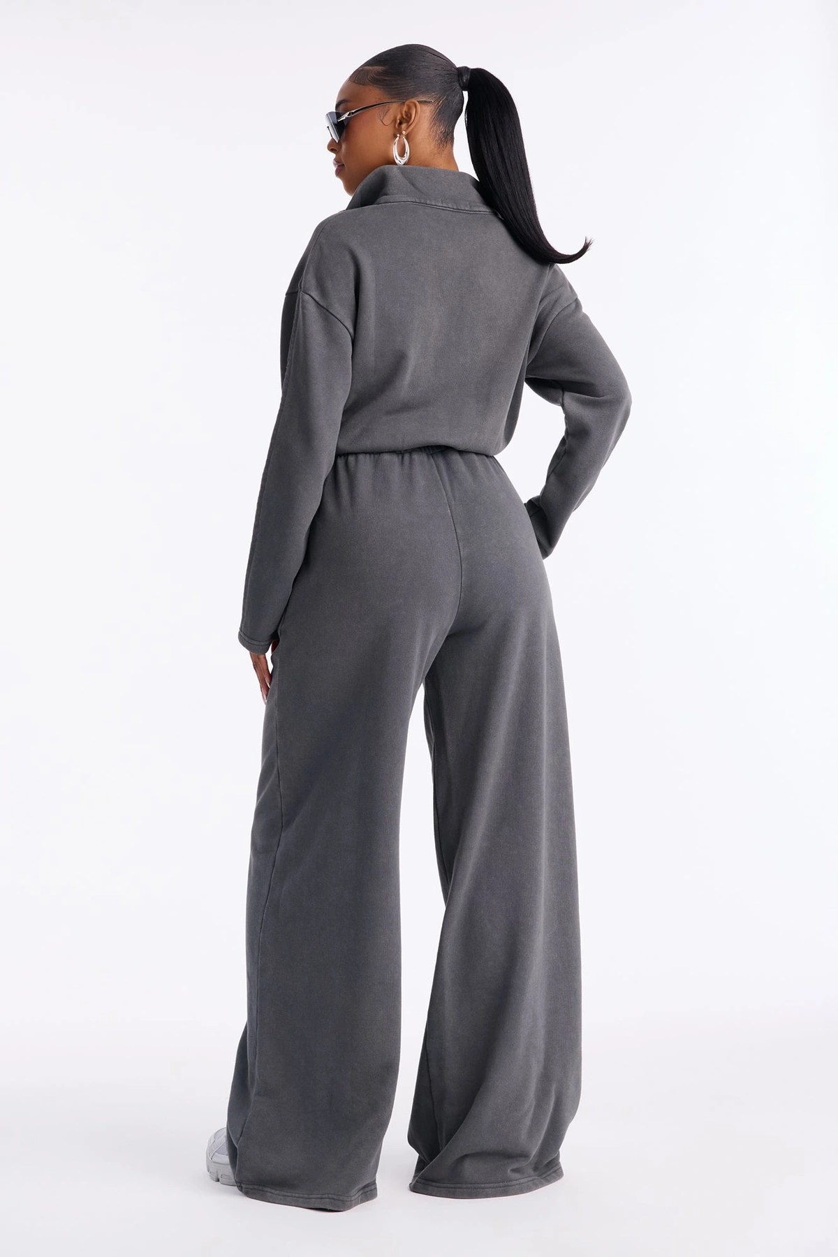 Busy Schedule Washed French Terry Jumpsuit - Charcoal — Cinzento-escuro
