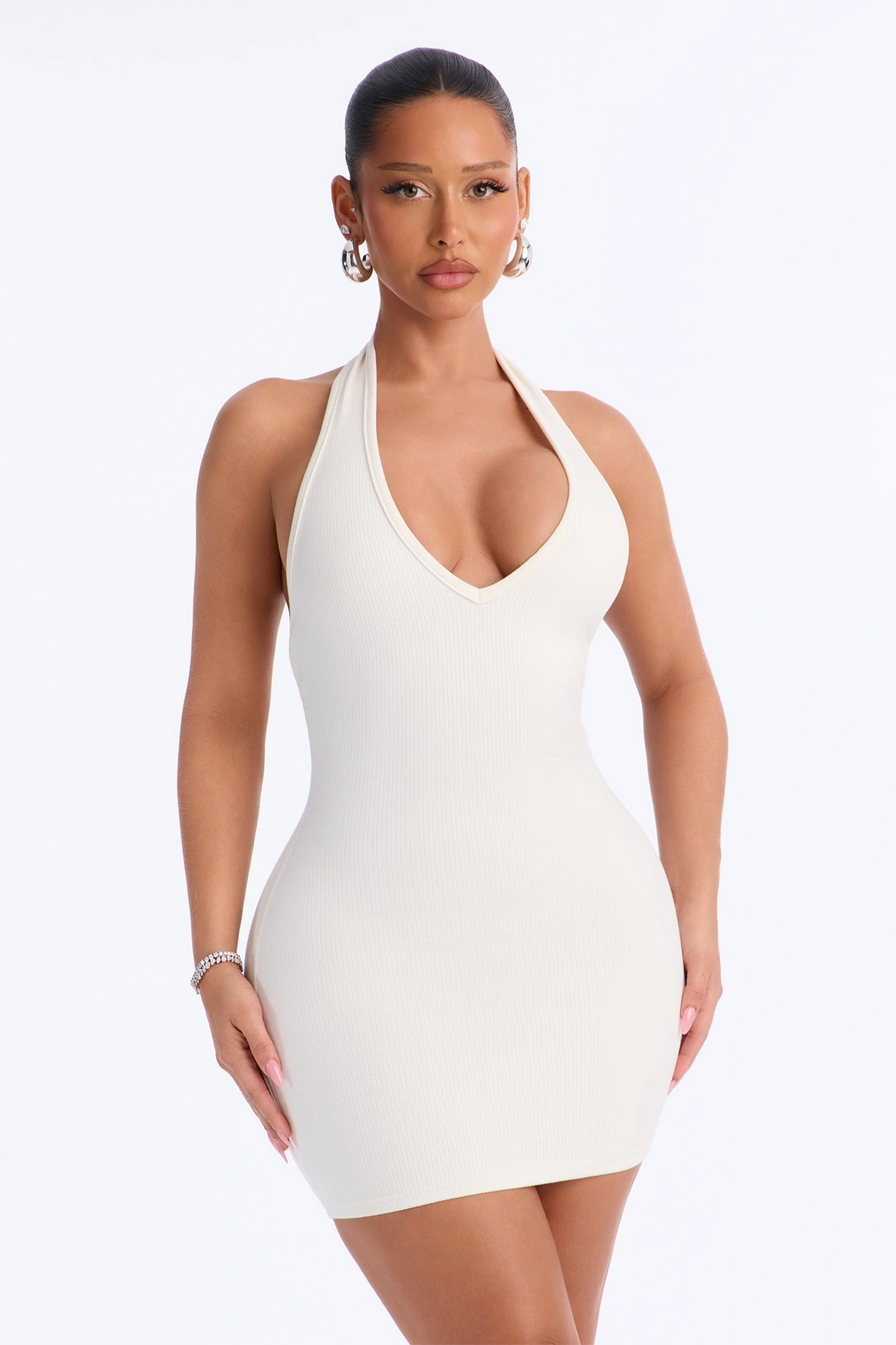 Celeste Snatched Halter Mini Dress - Off White — Off Branco