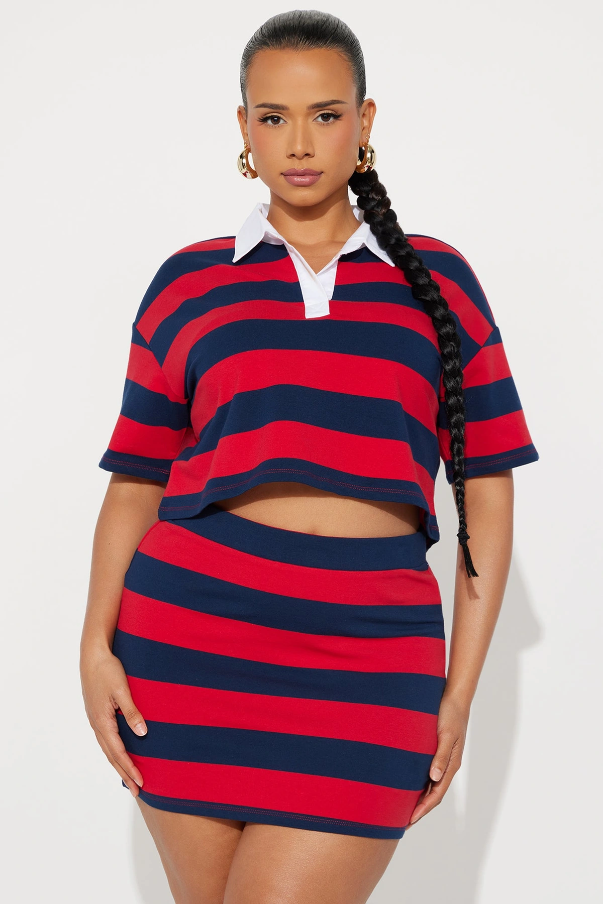 Lindsay Striped Polo Skirt Set - Navy/Red — Azul-marinho/Vermelho