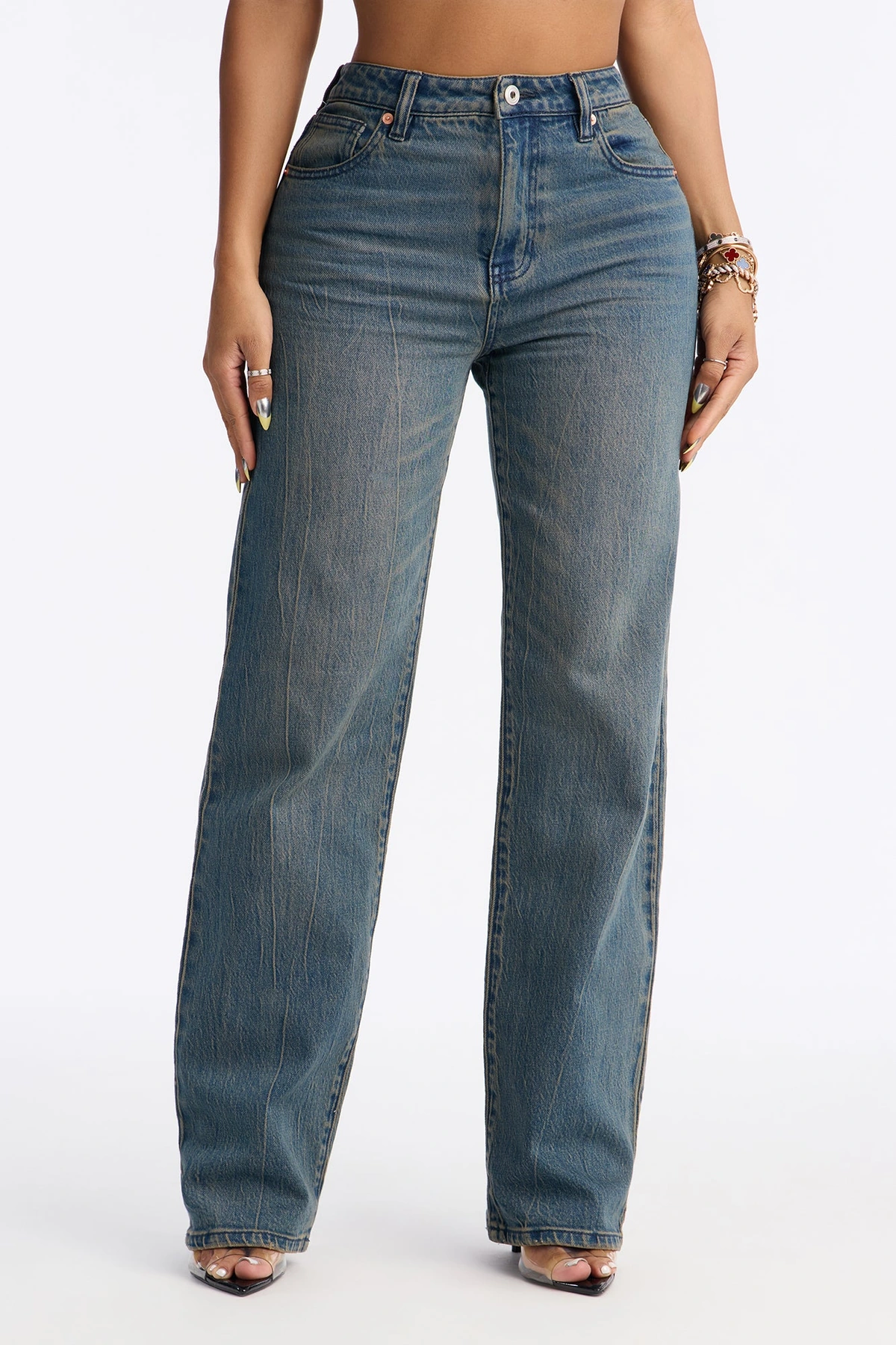 Look Around Straight Leg Jeans - Dark Wash — Ganga de lavagem escura