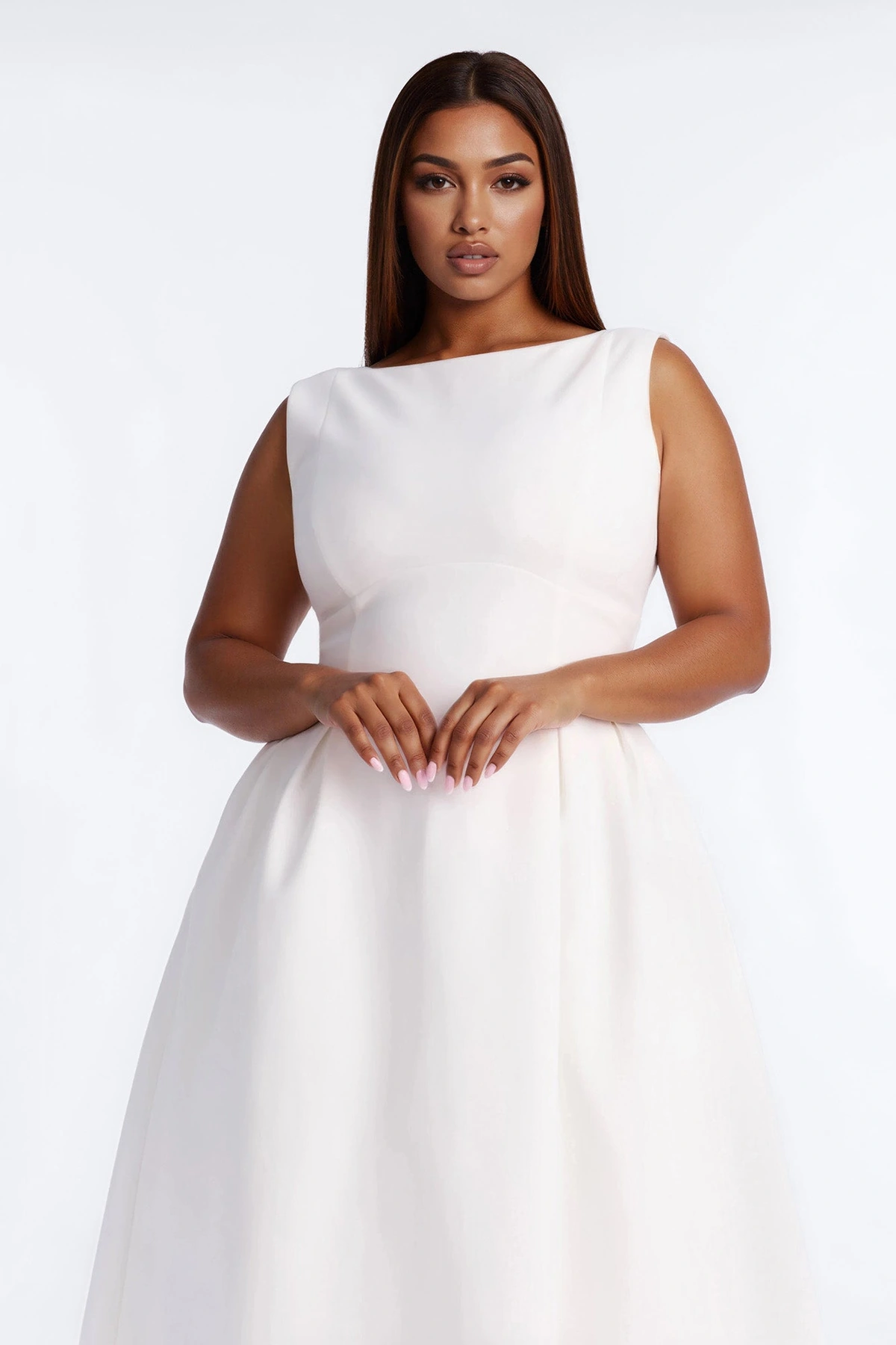Anika Pleated Midi Dress - White — Branco