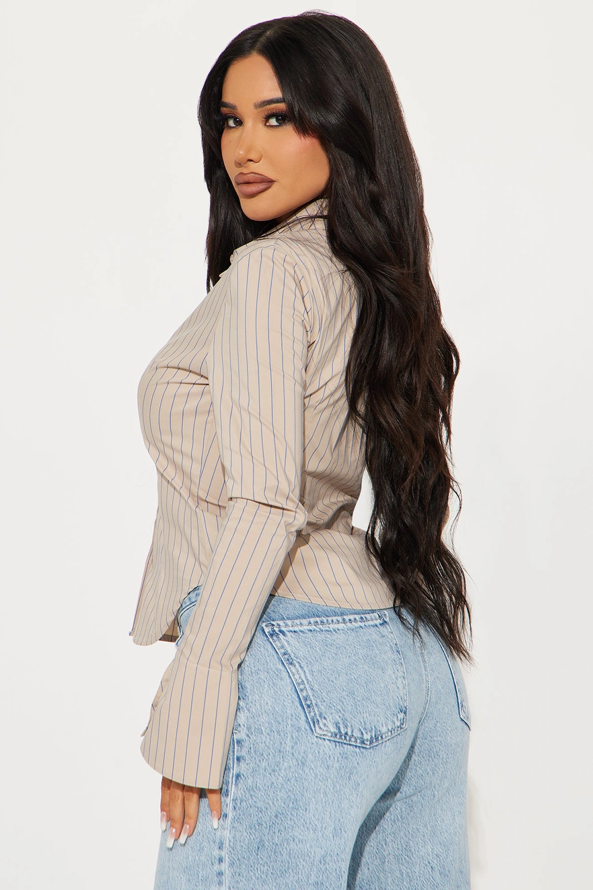 No Time To Chat Striped Poplin Shirt - Taupe/combo — Bege acinzentado/combinação