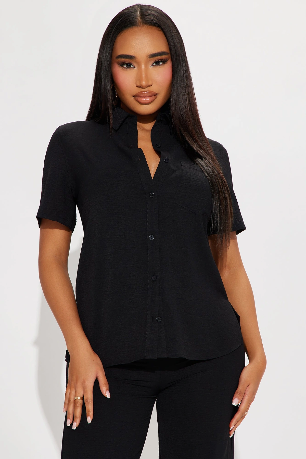 Makenzie Short Sleeve Pant Set - Black — Preto