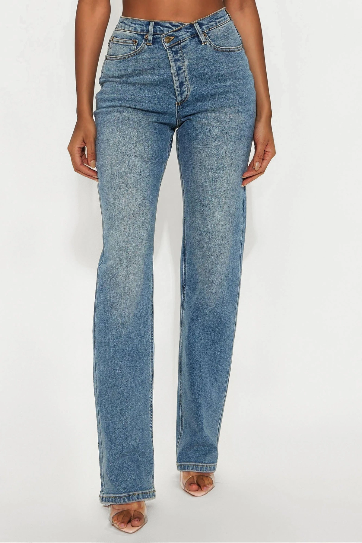 Tall In Sync Stretch Crossover Straight Leg Jeans - Dark Wash — Ganga de lavagem escura