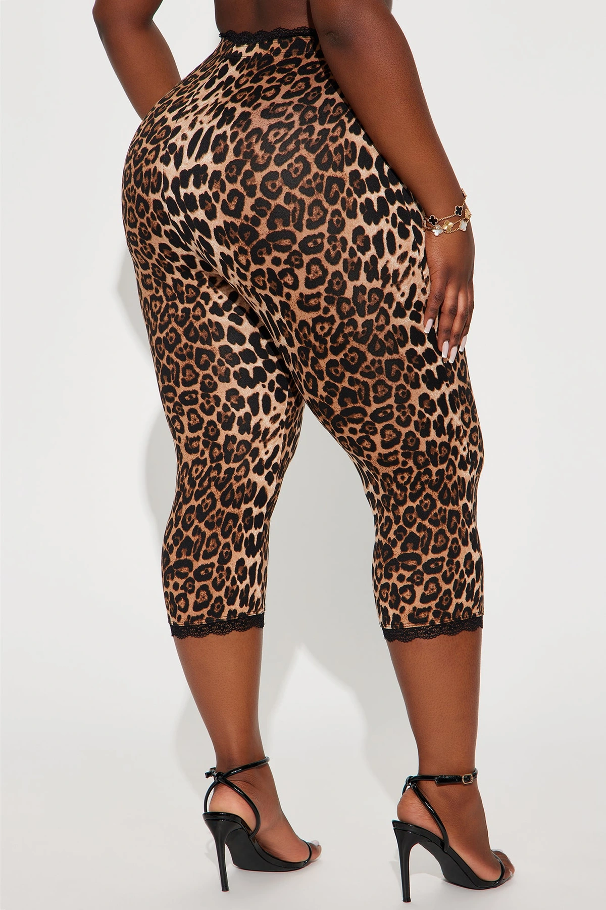 Florentina Lace Trim Capri Legging - Brown/combo — Castanho/combinação