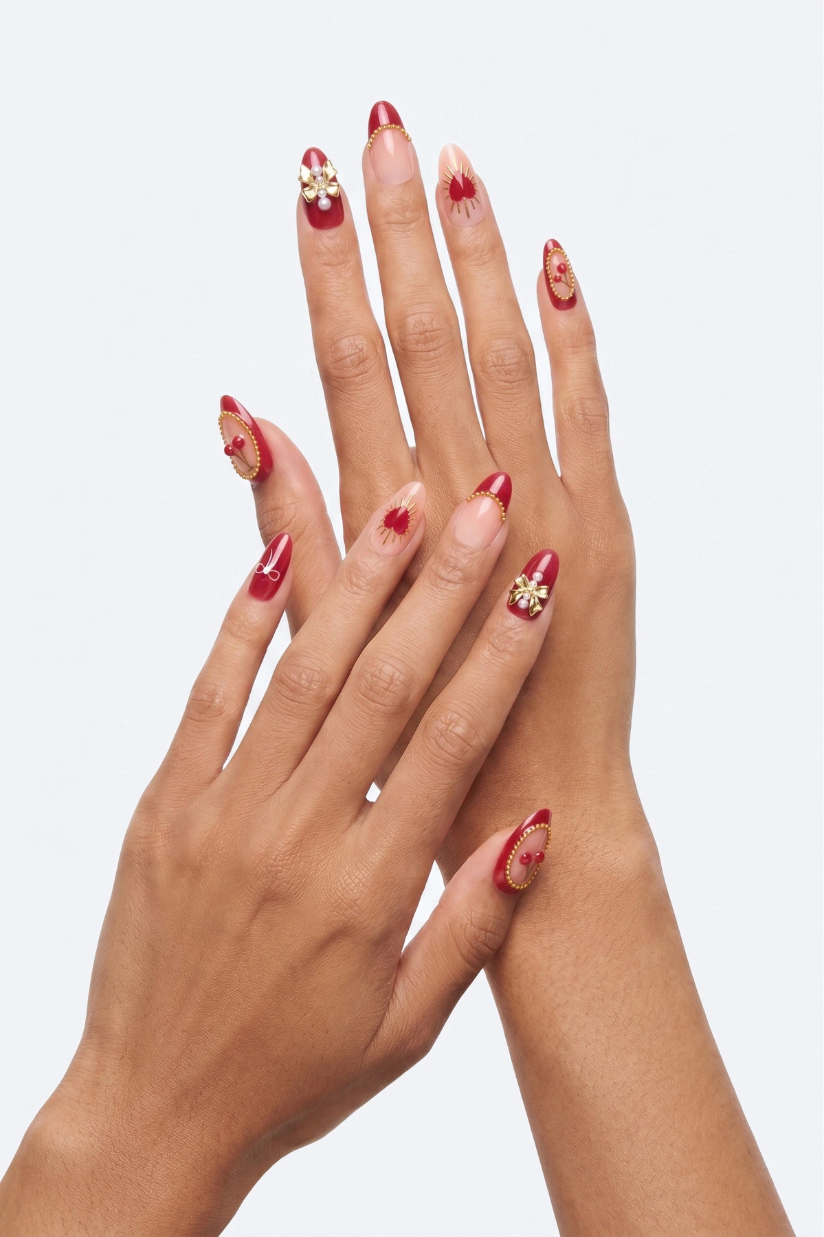 All Things Girly Press On Nail Set - Red/combo — Vermelho/combinação