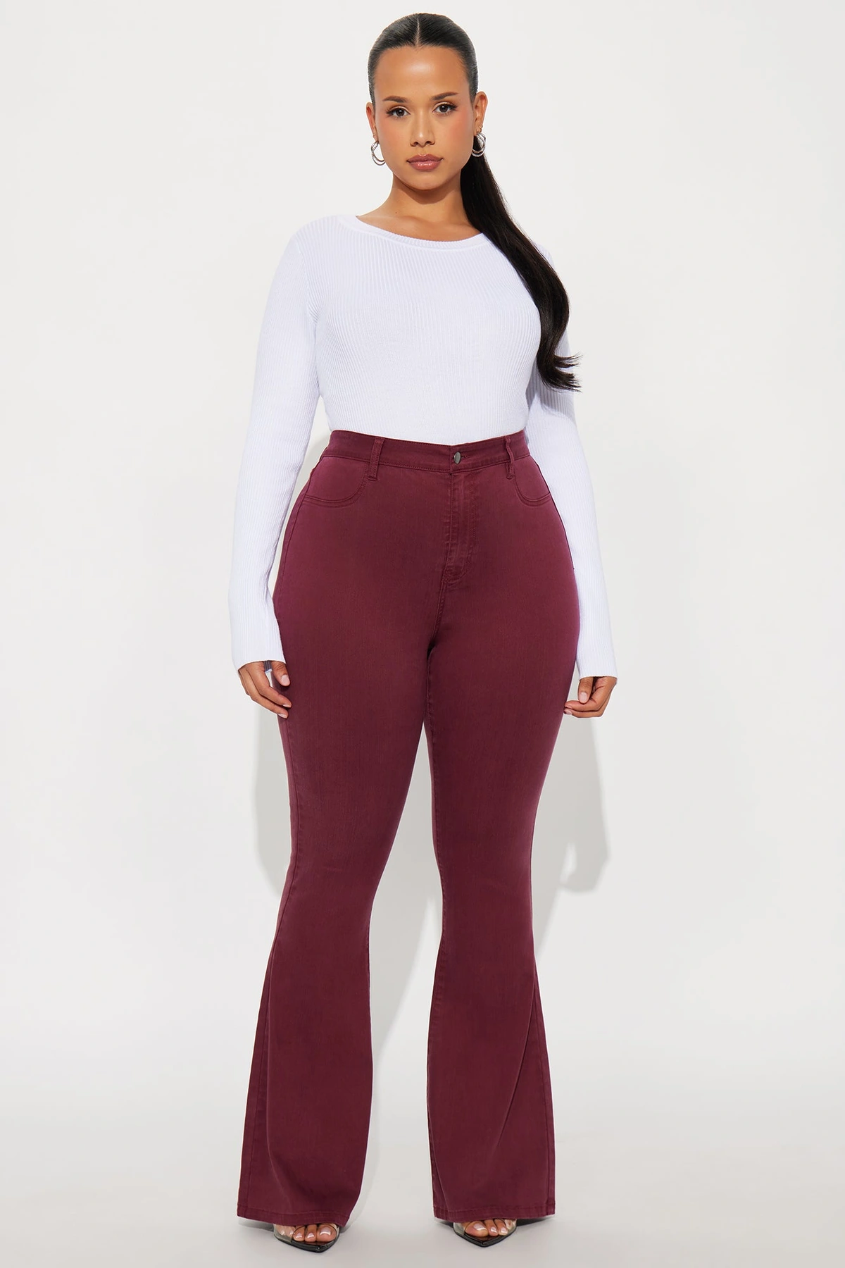 Deep In My Soul Flare Jeans - Burgundy — Bordô