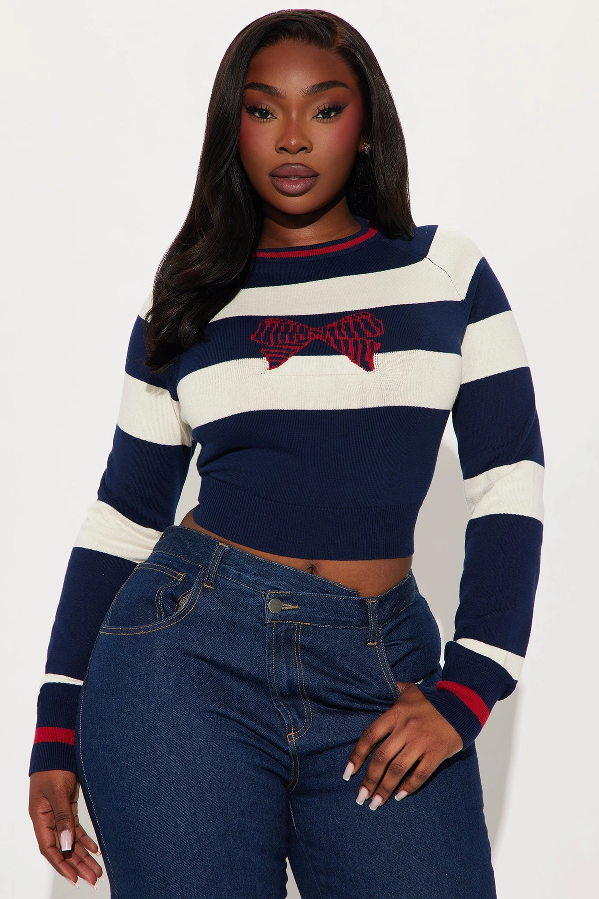 Sailor Striped Bow Sweater - Navy/combo — Azul-marinho/combinação