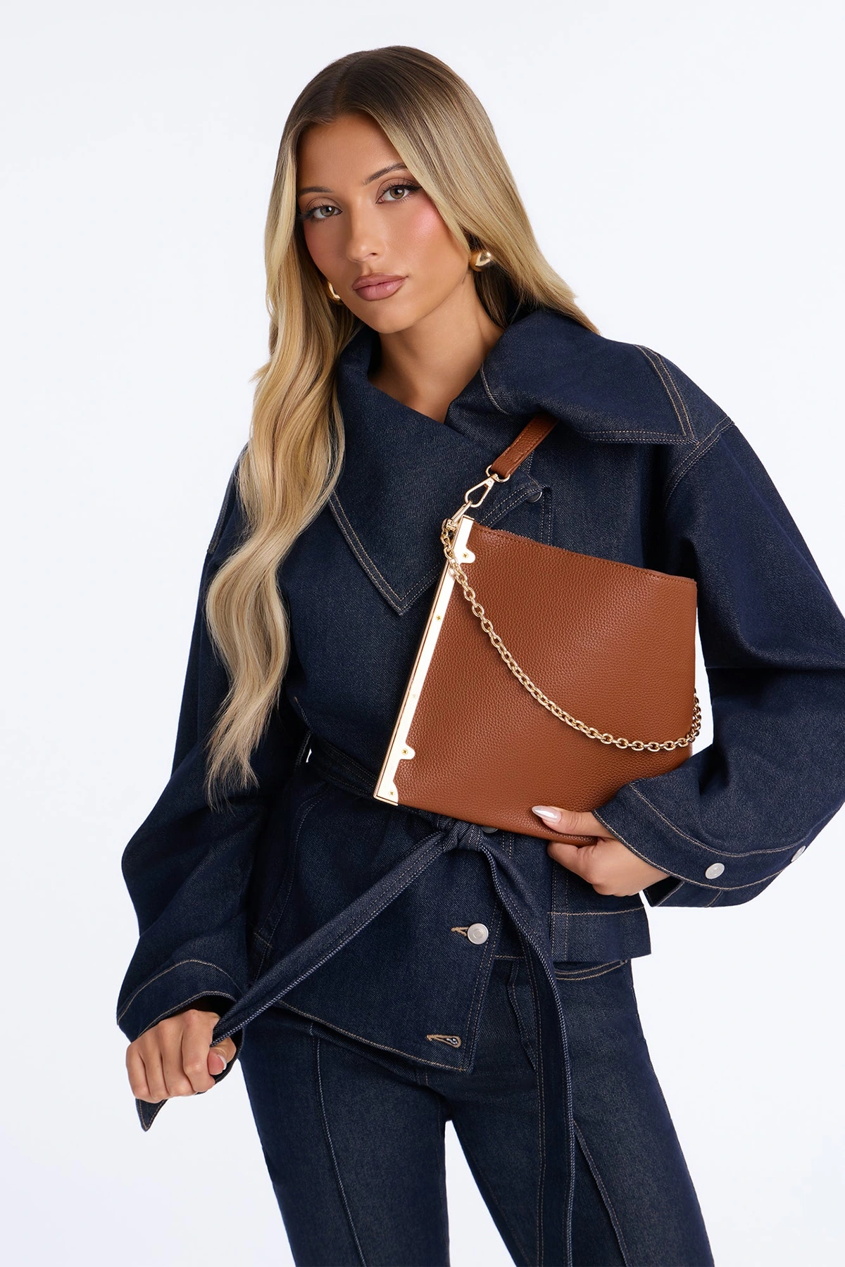 Soft Structure Faux Leather Shoulder Handbag - Brown — Castanho