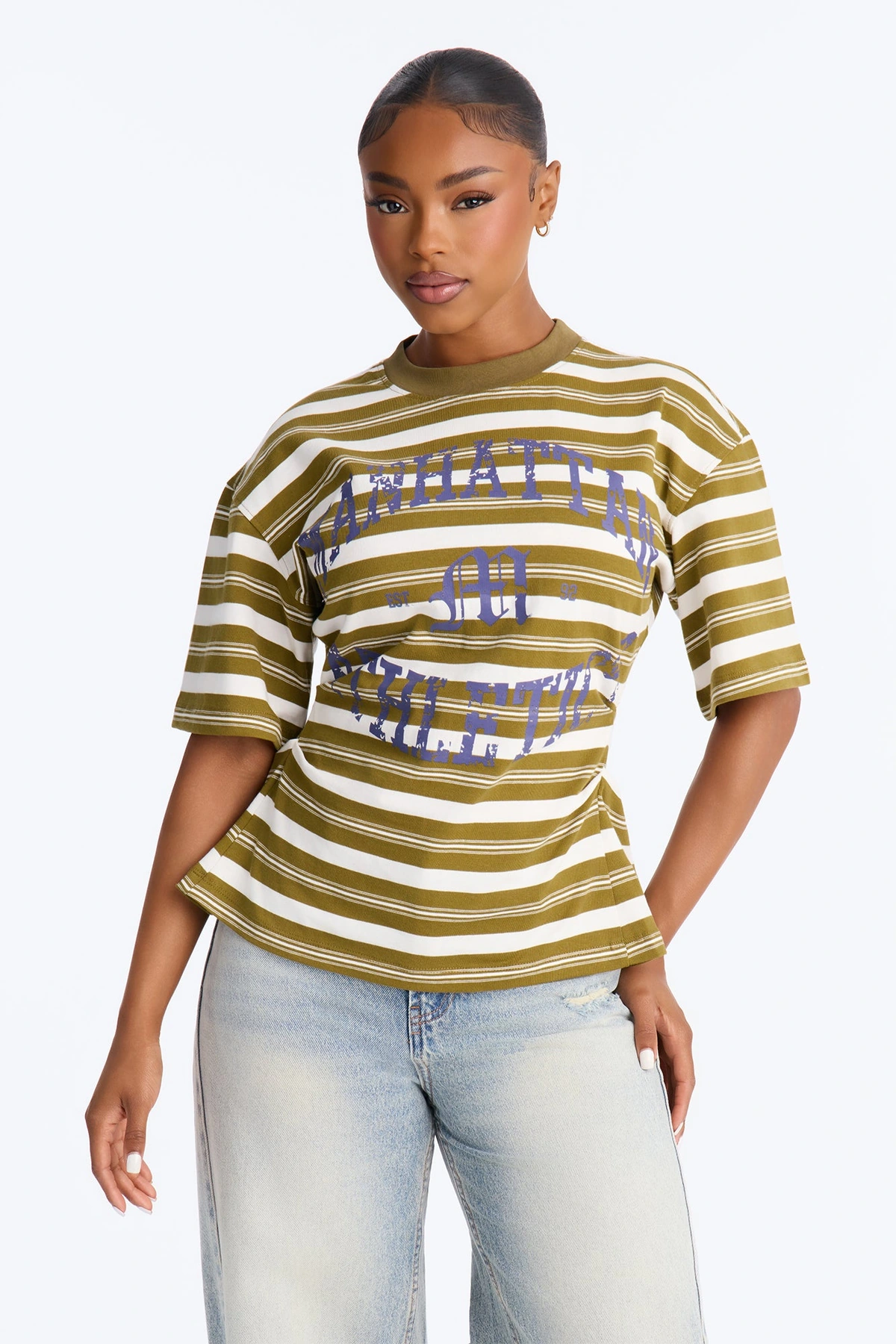 Manhattan Athletics Striped Cinched T-shirt - Green — Verde