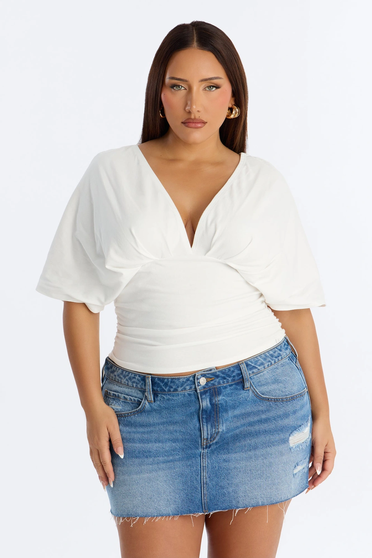 Taylor Cinched Waist Ruched Short Sleeve Top - White — Branco