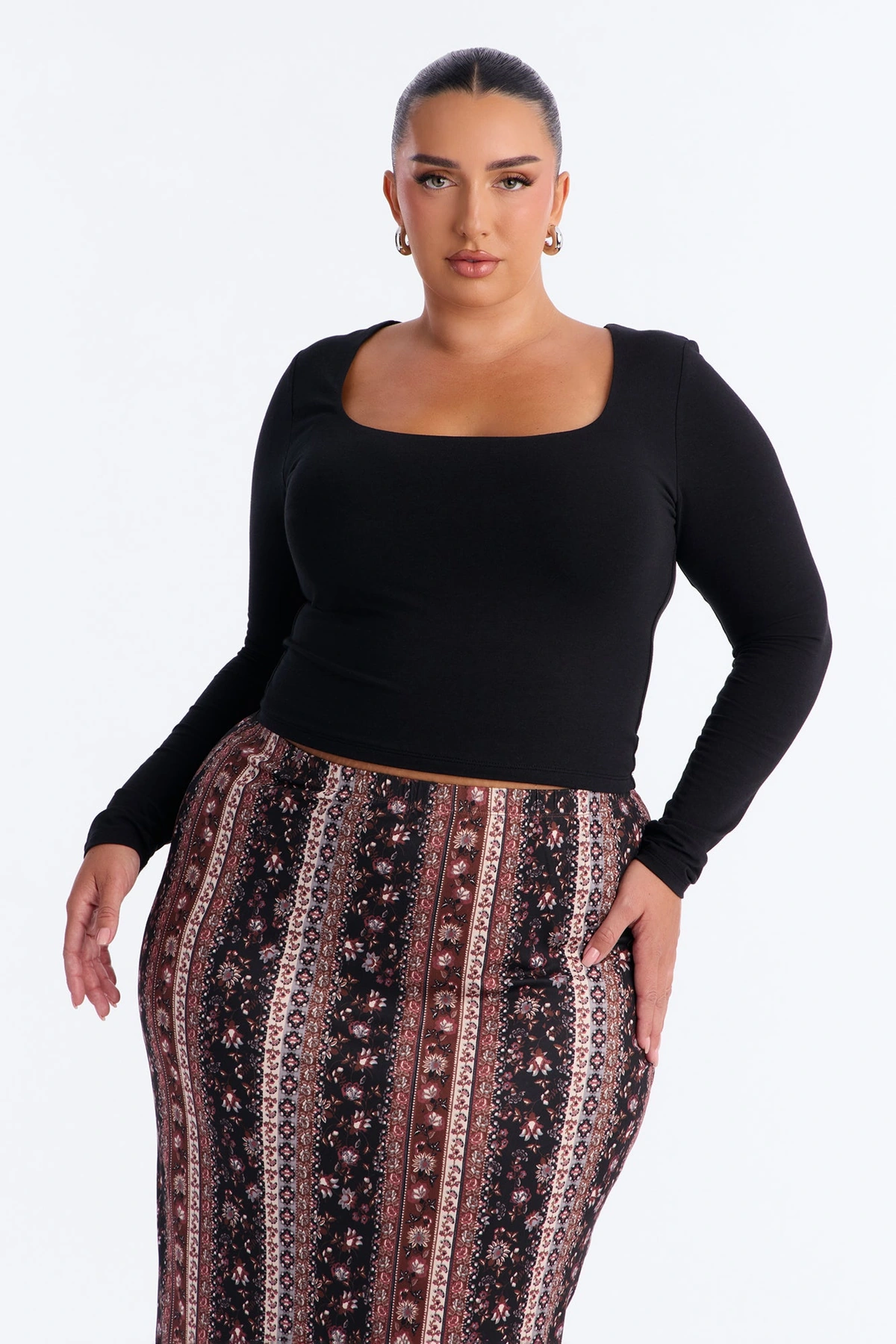 Maya Double Lined Long Sleeve Top - Black — Preto