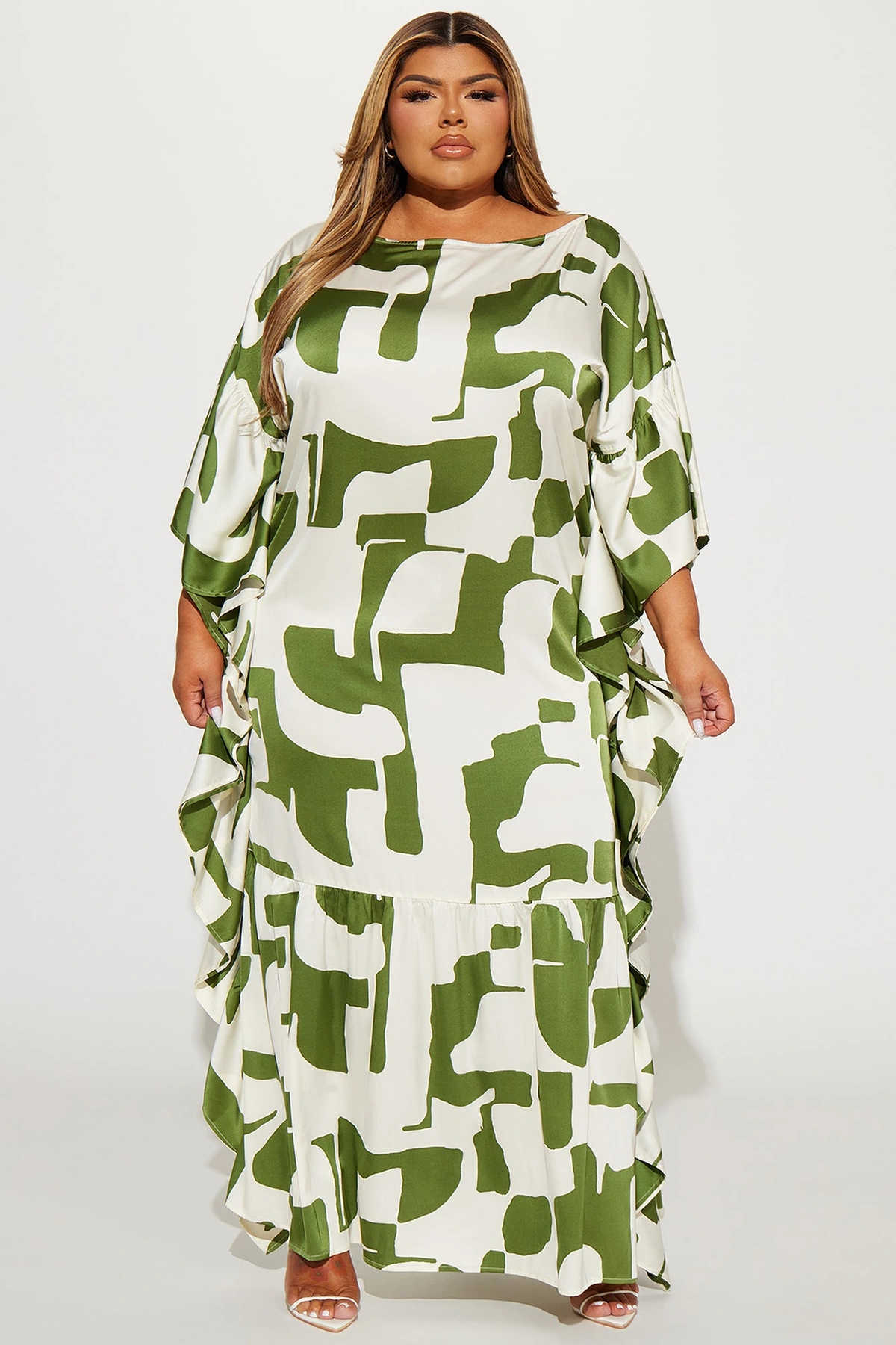Georgia Abstract Maxi Dress - Olive/combo — Verde-azeitona/combinação