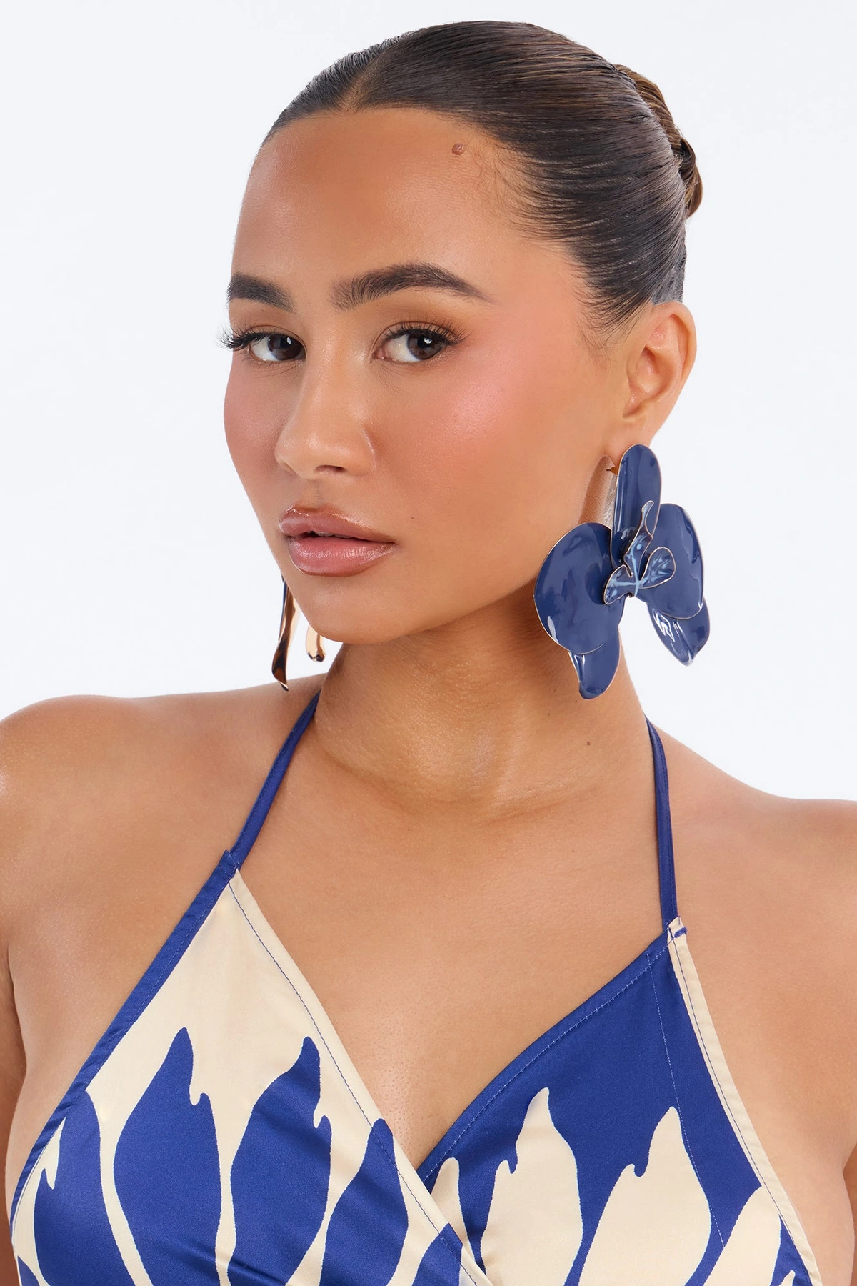 Floral Fantasy Drop Earrings - Navy — Azul-marinho