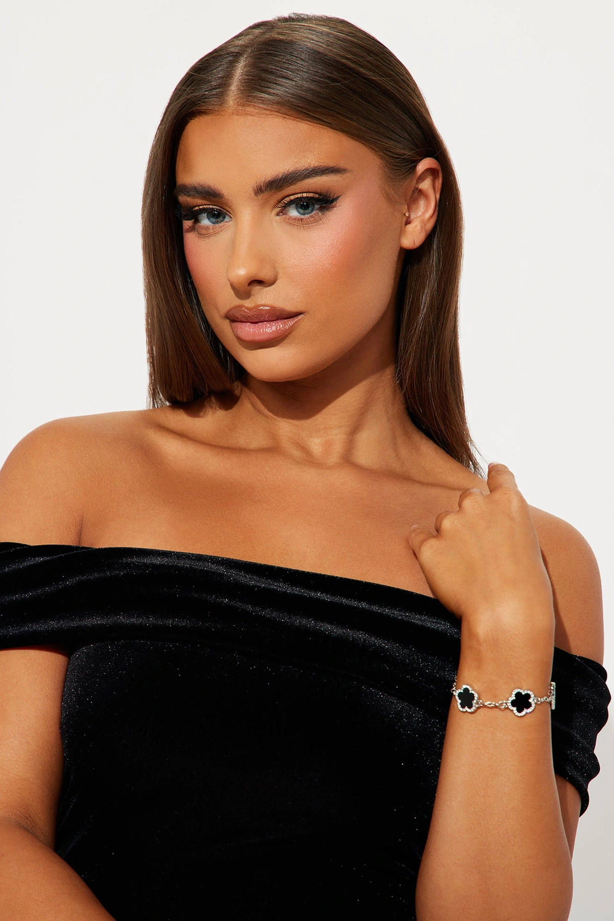 My Clover Chain Bracelet - Black/Silver — Preto/Prateado