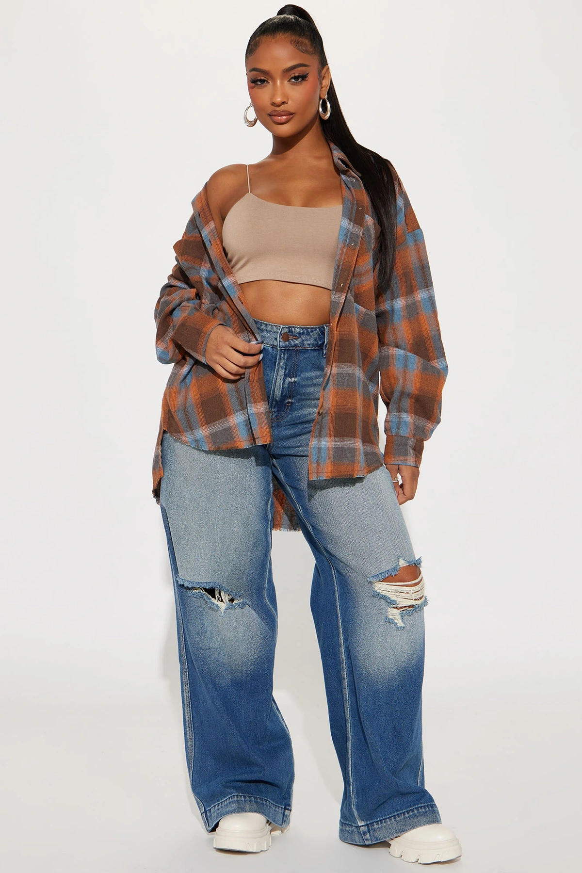 Leilani Plaid Shirt - Brown Combo — Castanho combinação