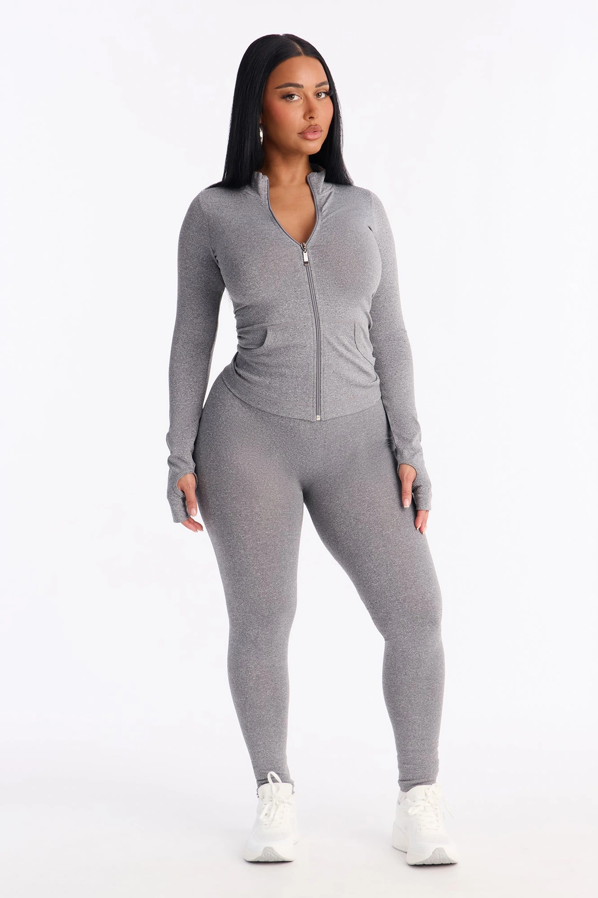 All Love Seamless Zip Up Legging Set - Heather Grey — Cinzento mesclado