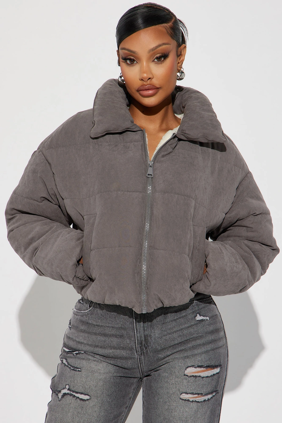 Too Hot To Handle Puffer Jacket - Grey — Cinzento