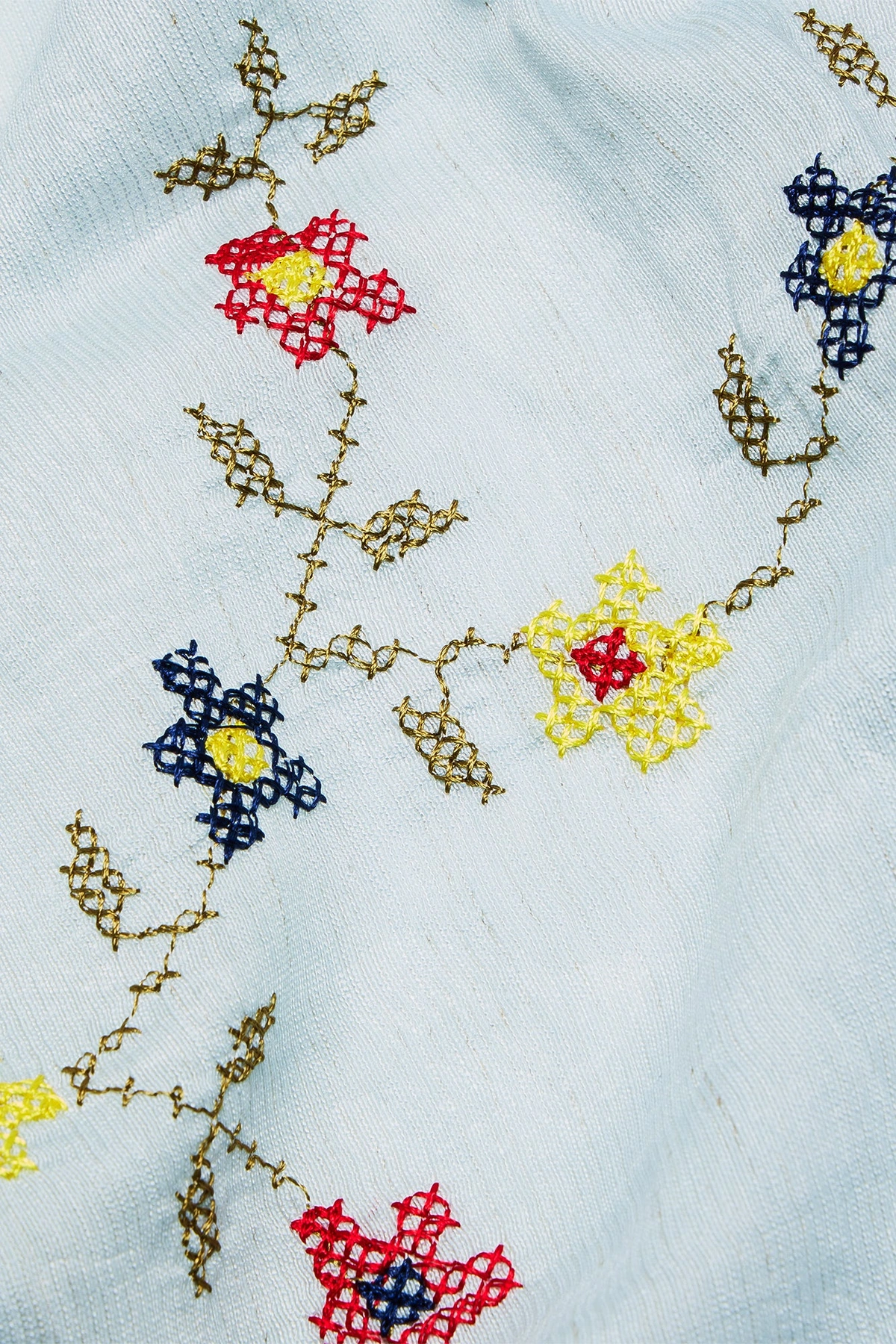 Flower Girl Embroidered Head Scarf - Blue/combo — Azul/combinação