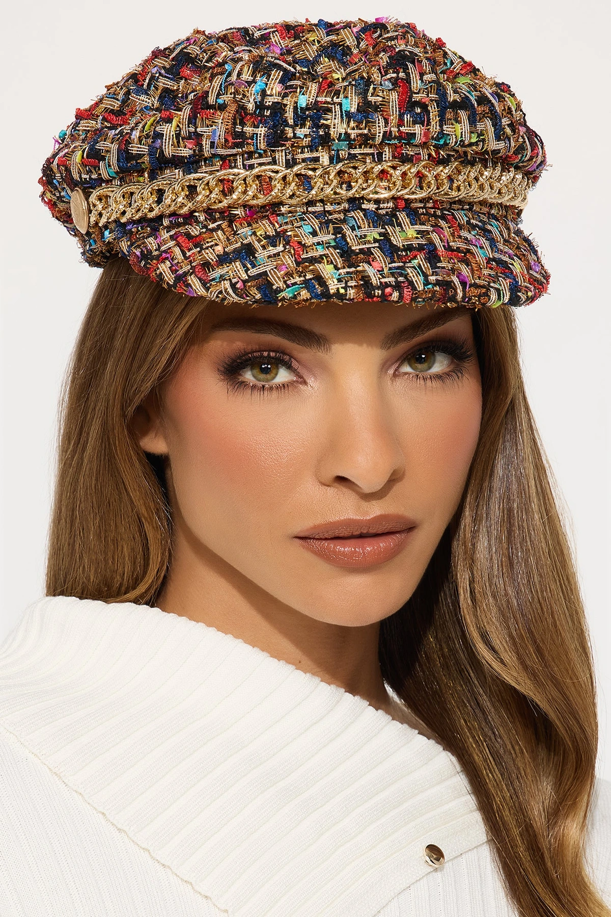All Fun And Games Tweed Cabbie Hat - Multi Color — Multicolor