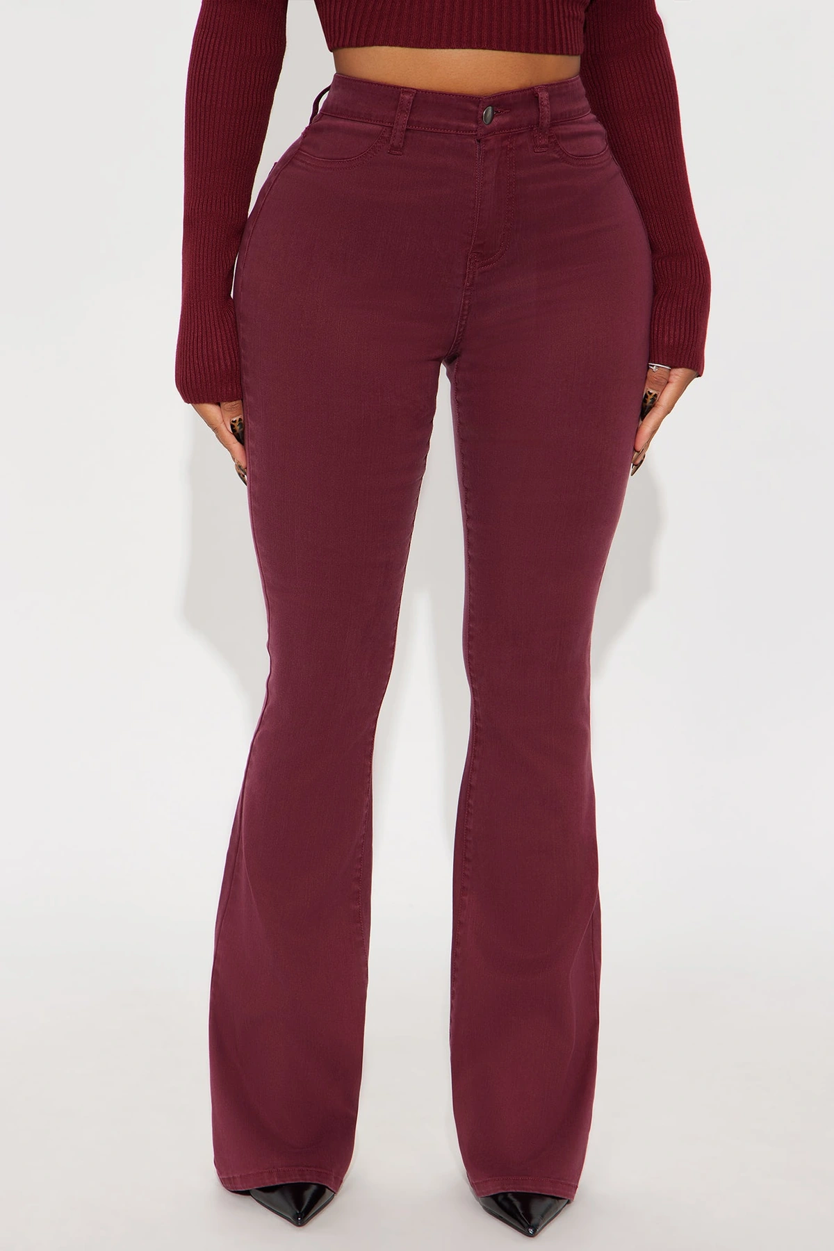 Deep In My Soul Flare Jeans - Burgundy — Bordô