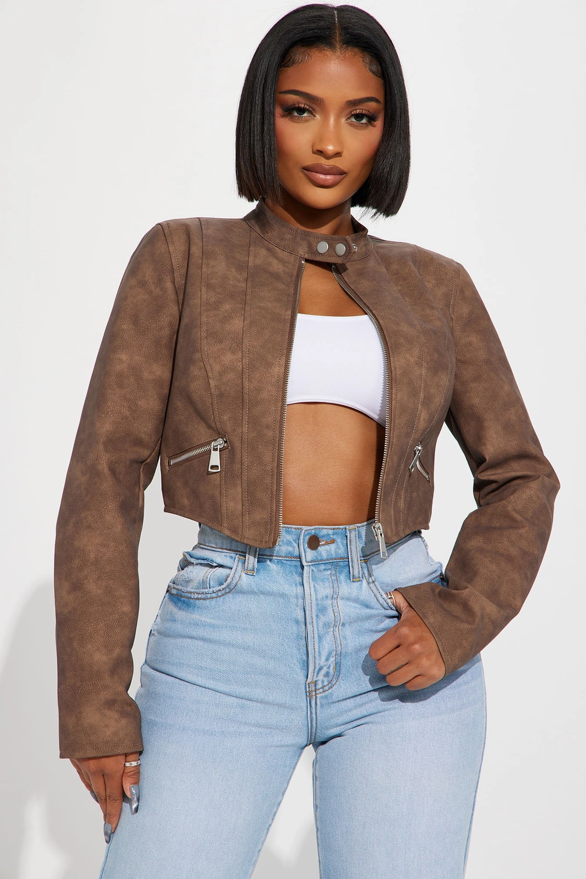 A Desert Babe Washed Faux Leather Moto - Brown — Castanho