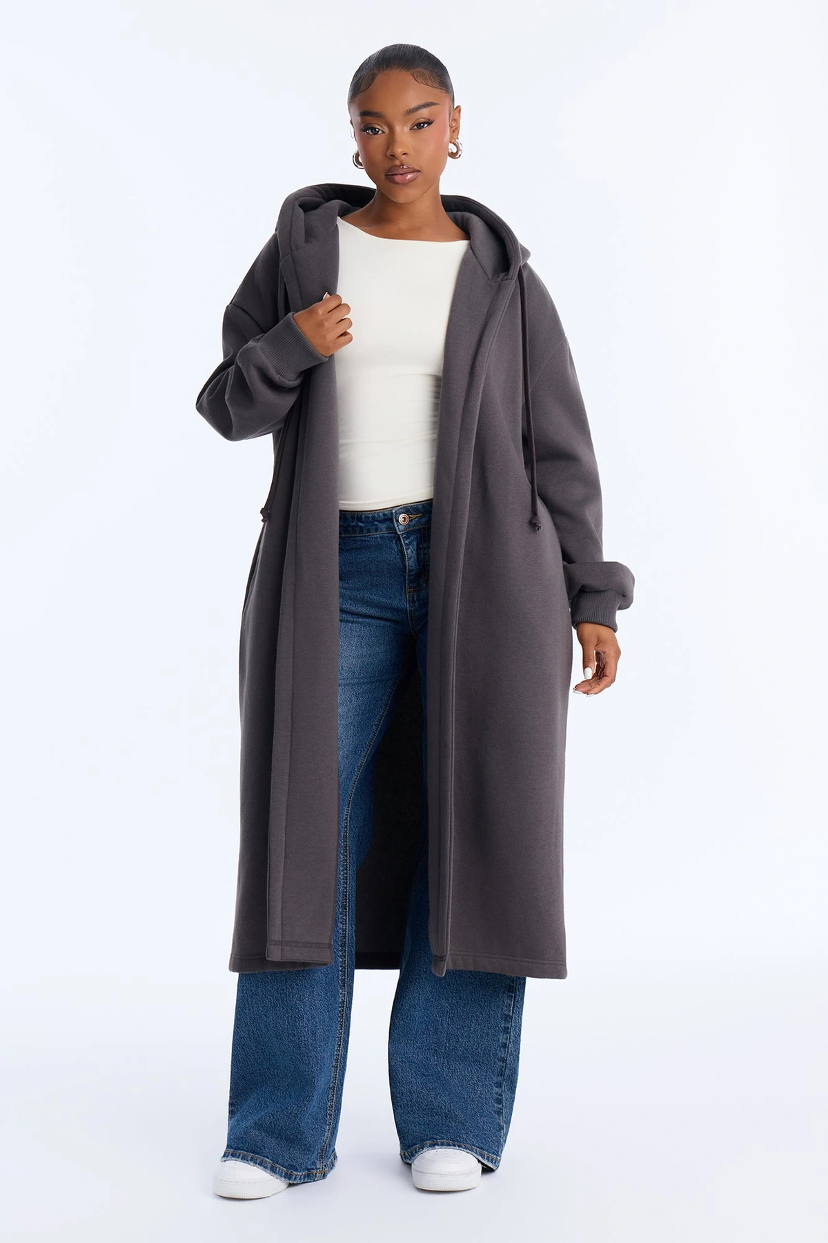 Jolie Cozy Fleece Trench - Charcoal — Cinzento-escuro