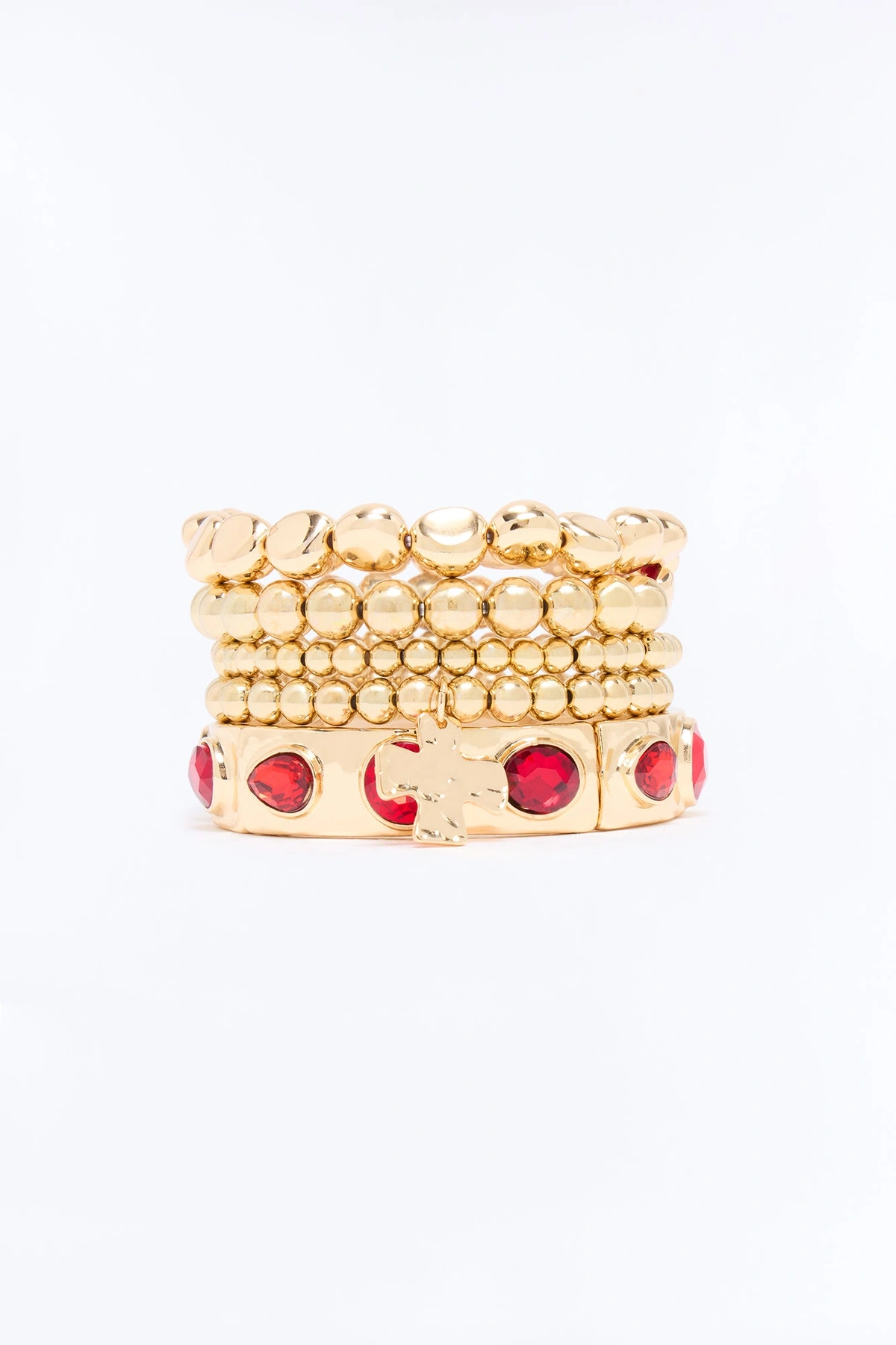 Under The Shade 5 Piece Bracelet Set - Gold/Red — Dourado/Vermelho