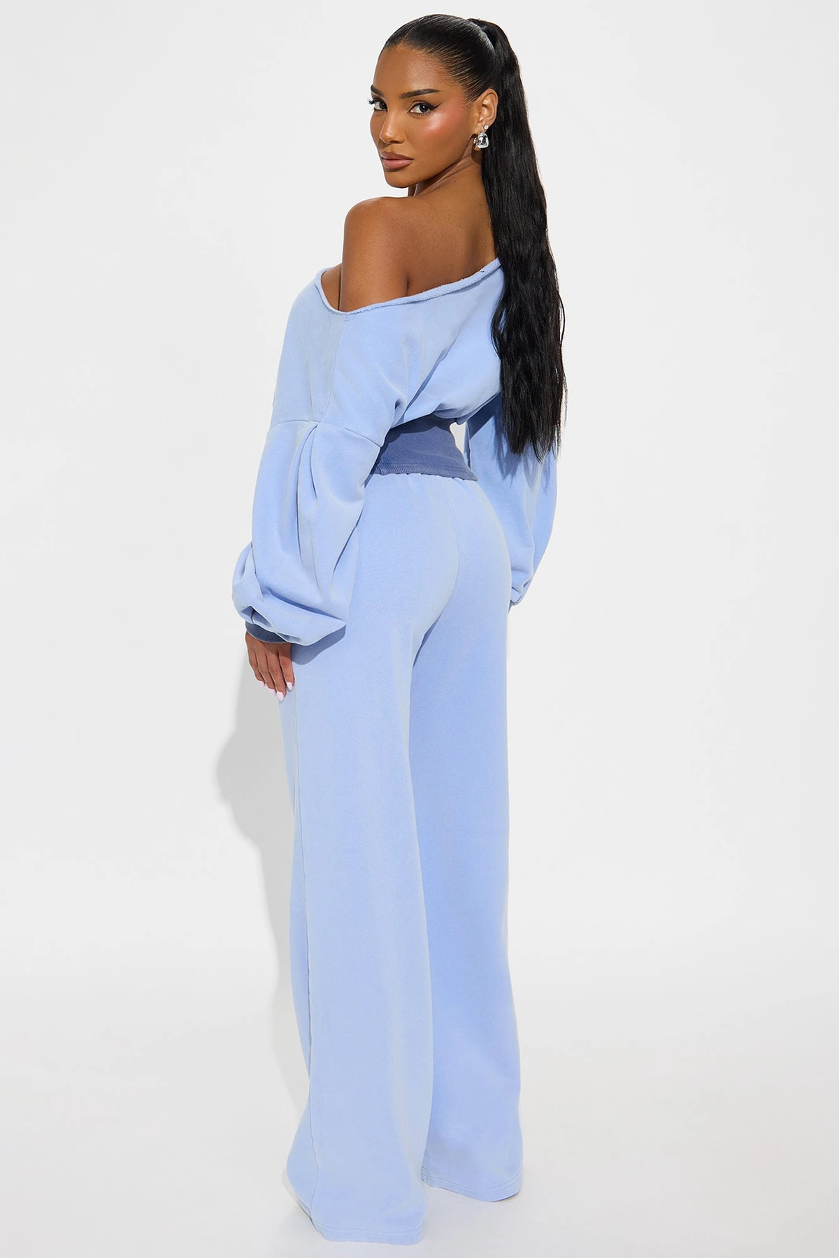 Come Find Me Washed Fleece Mix Pant Set - Periwinkle — Periwinkle