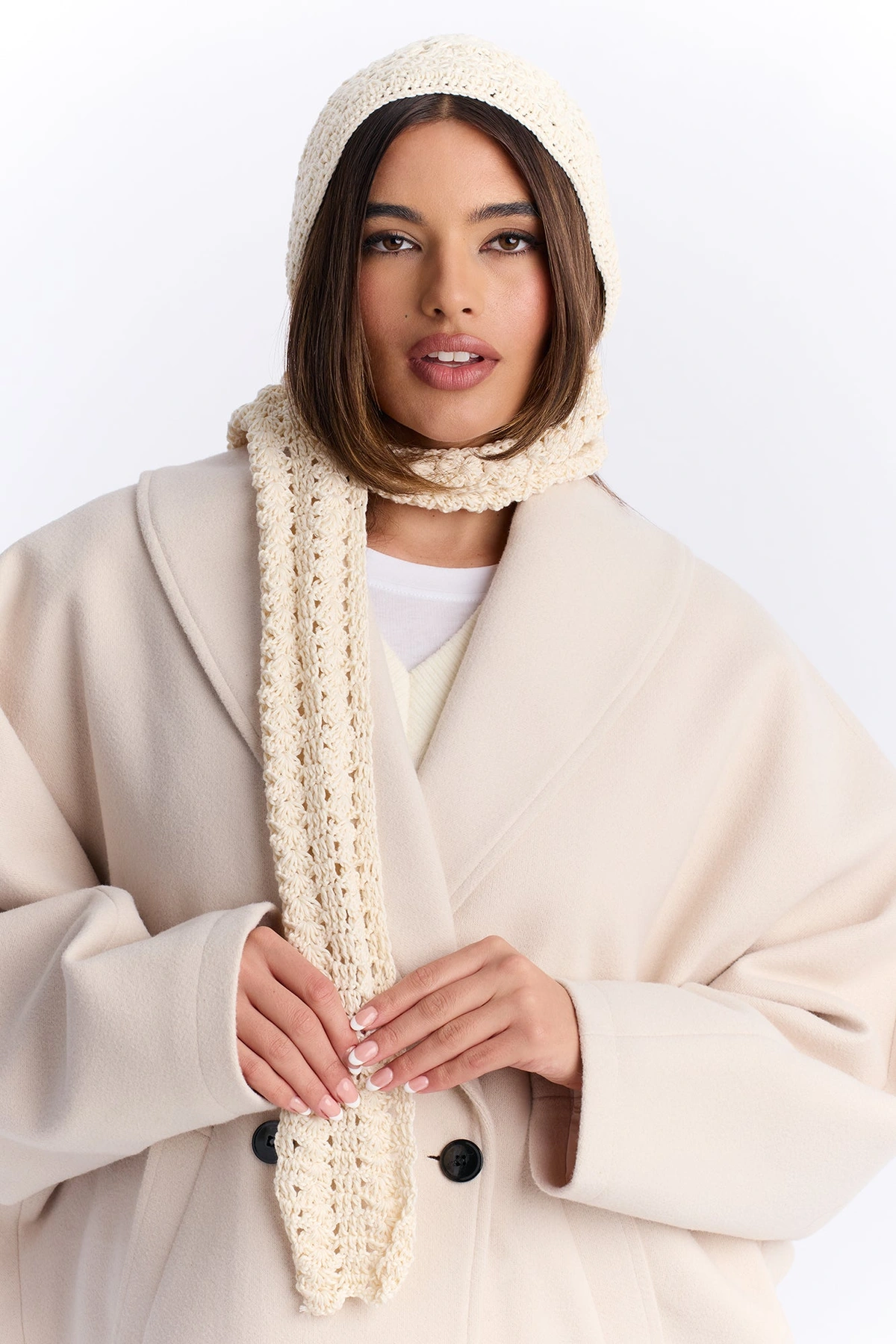 Winter Flower Crochet Head Wrap - Ivory — Marfim
