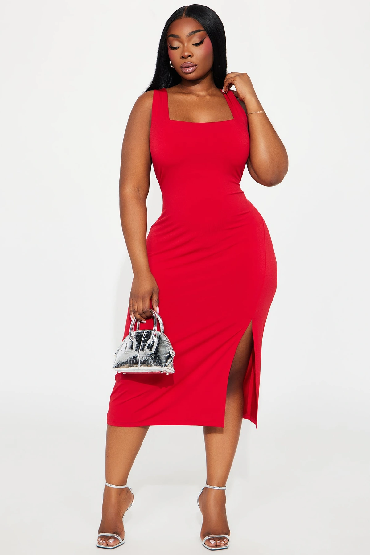 Kiss Me Sleeveless Midi Dress - Red — Vermelho