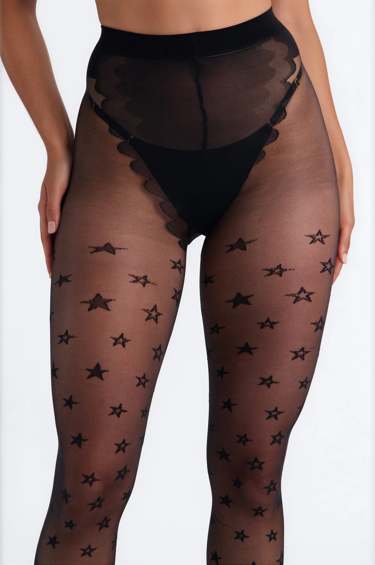 Daisy Sheer High Waist Tights - Black — Preto