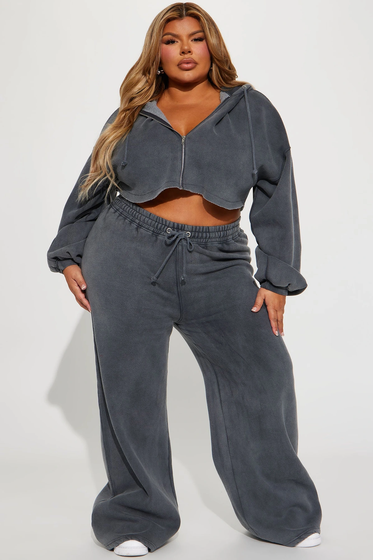 On The Go Fleece Pant Set - Charcoal — Cinzento-escuro