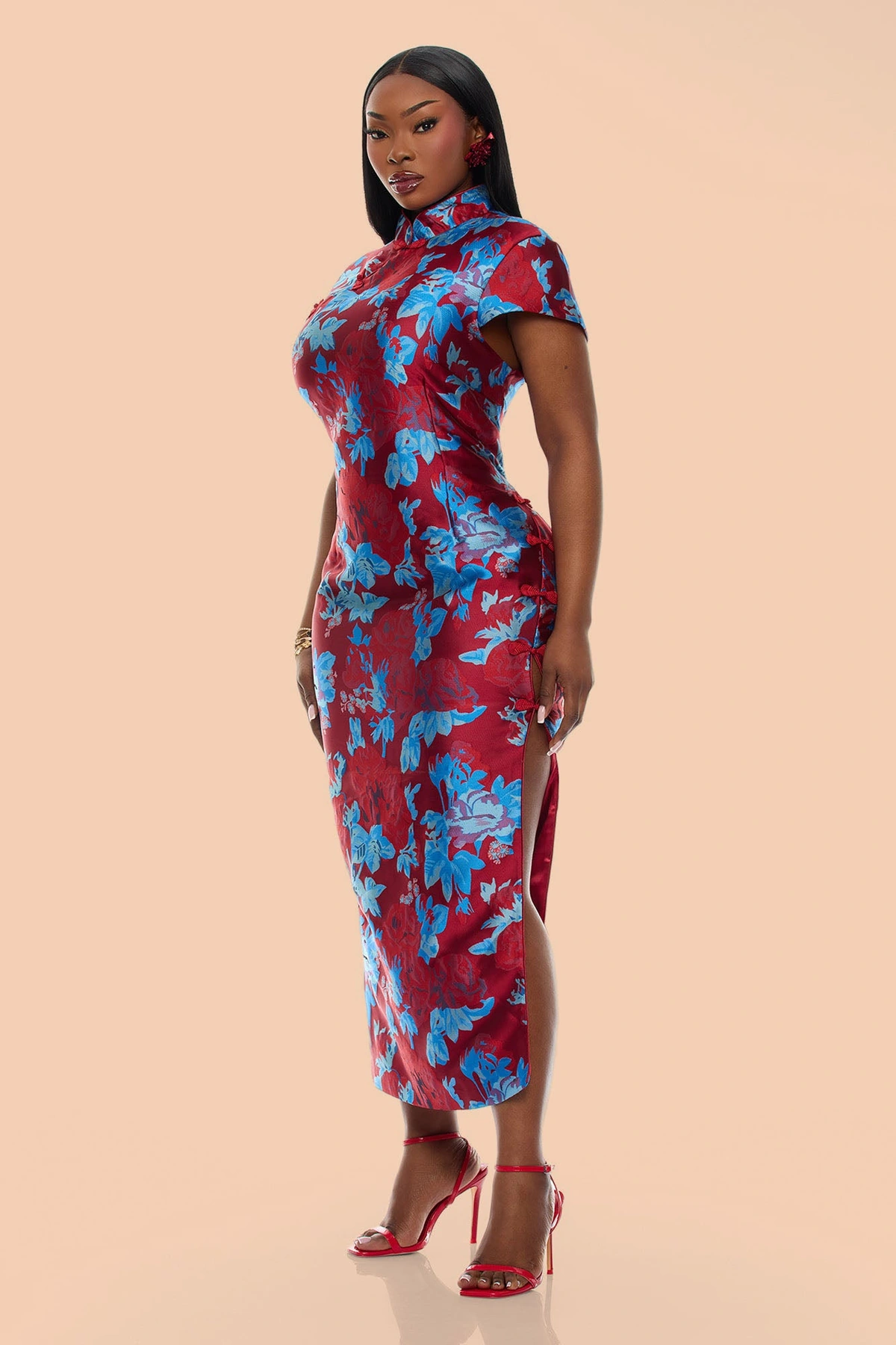 Modern Bloom Jacquard Maxi Dress - Red/combo — Vermelho/combinação