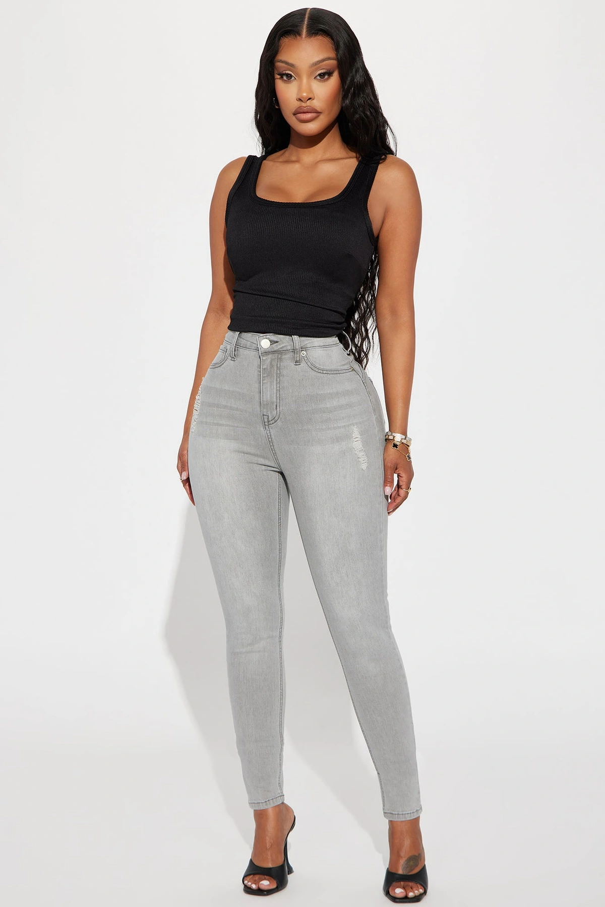 Beacon Booty Lifting Ripped High Rise Stretch Skinny Jeans - Grey — Cinzento