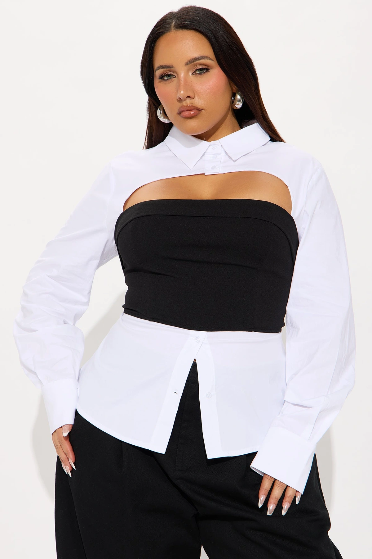 Vera Poplin Shirt - White/Black — Branco/Preto