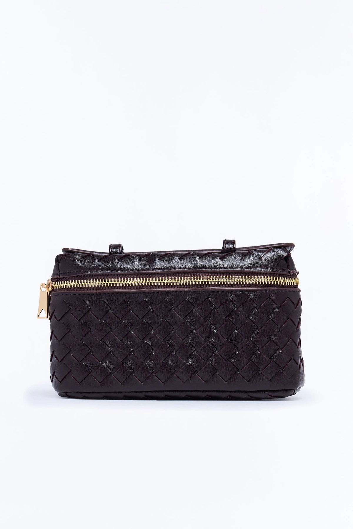 Intertwined Woven Faux Leather Crossbody Handbag - Brown — Castanho