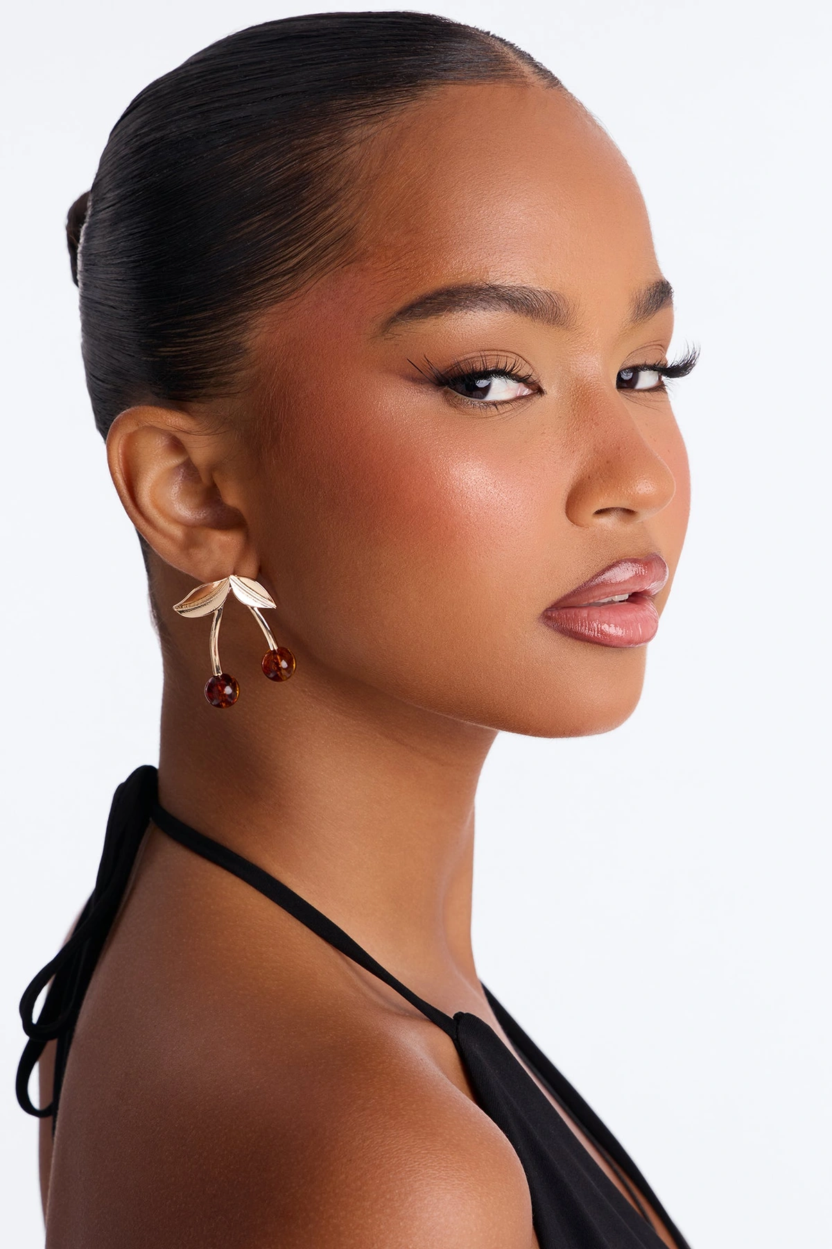 Bite Me Cherry Drop Earrings - Gold/Brown — Dourado/Castanho