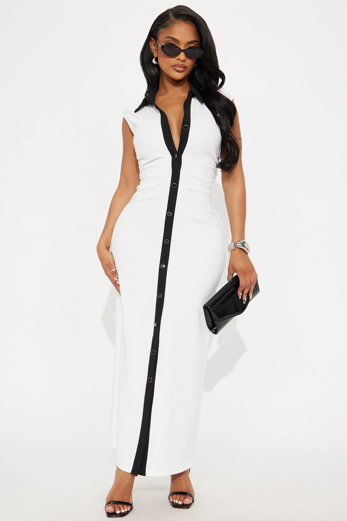 Stella Contrast Maxi Dress - White — Branco