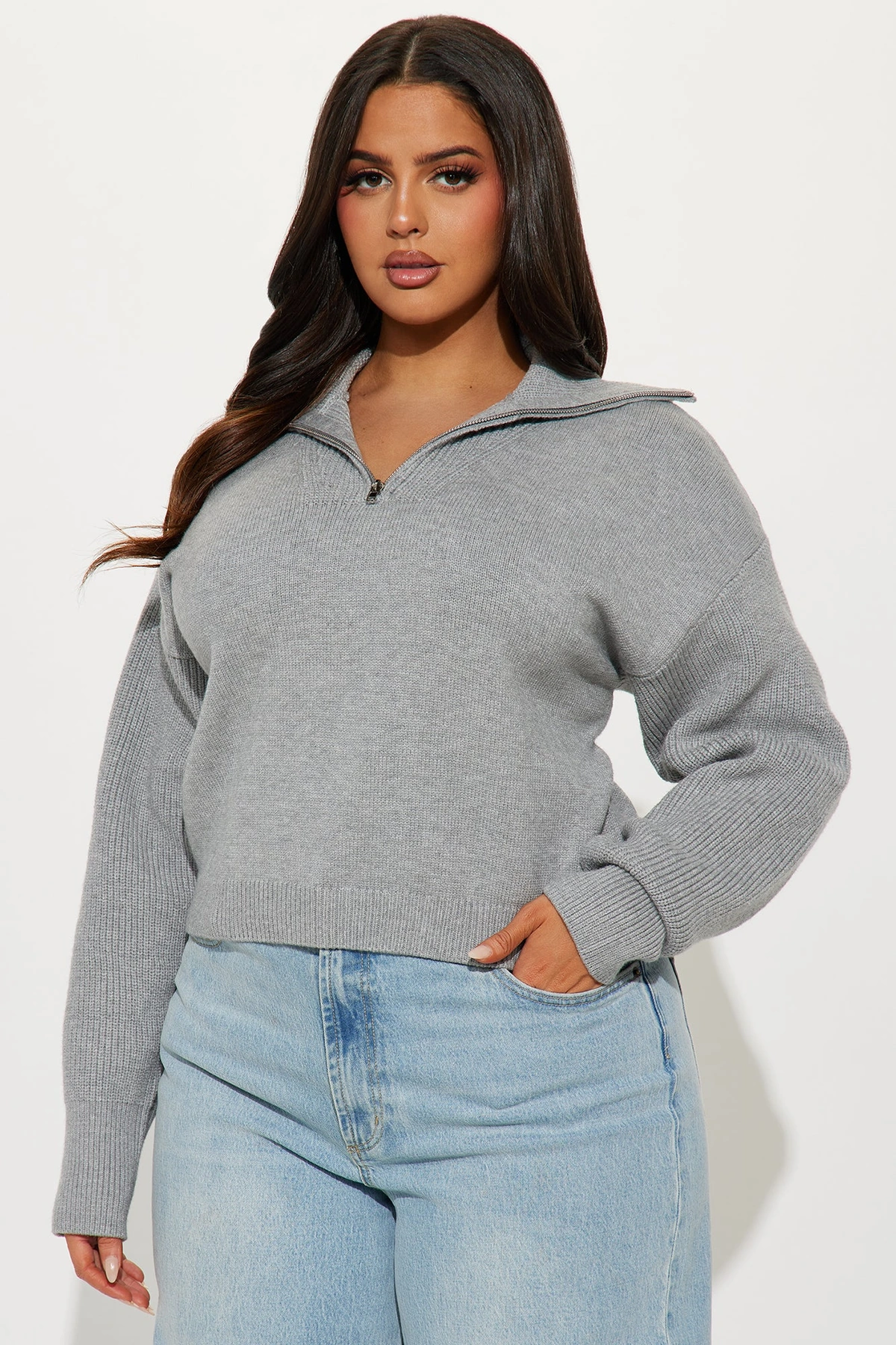 Classic Mood Quarter Zip Sweater - Grey — Cinzento