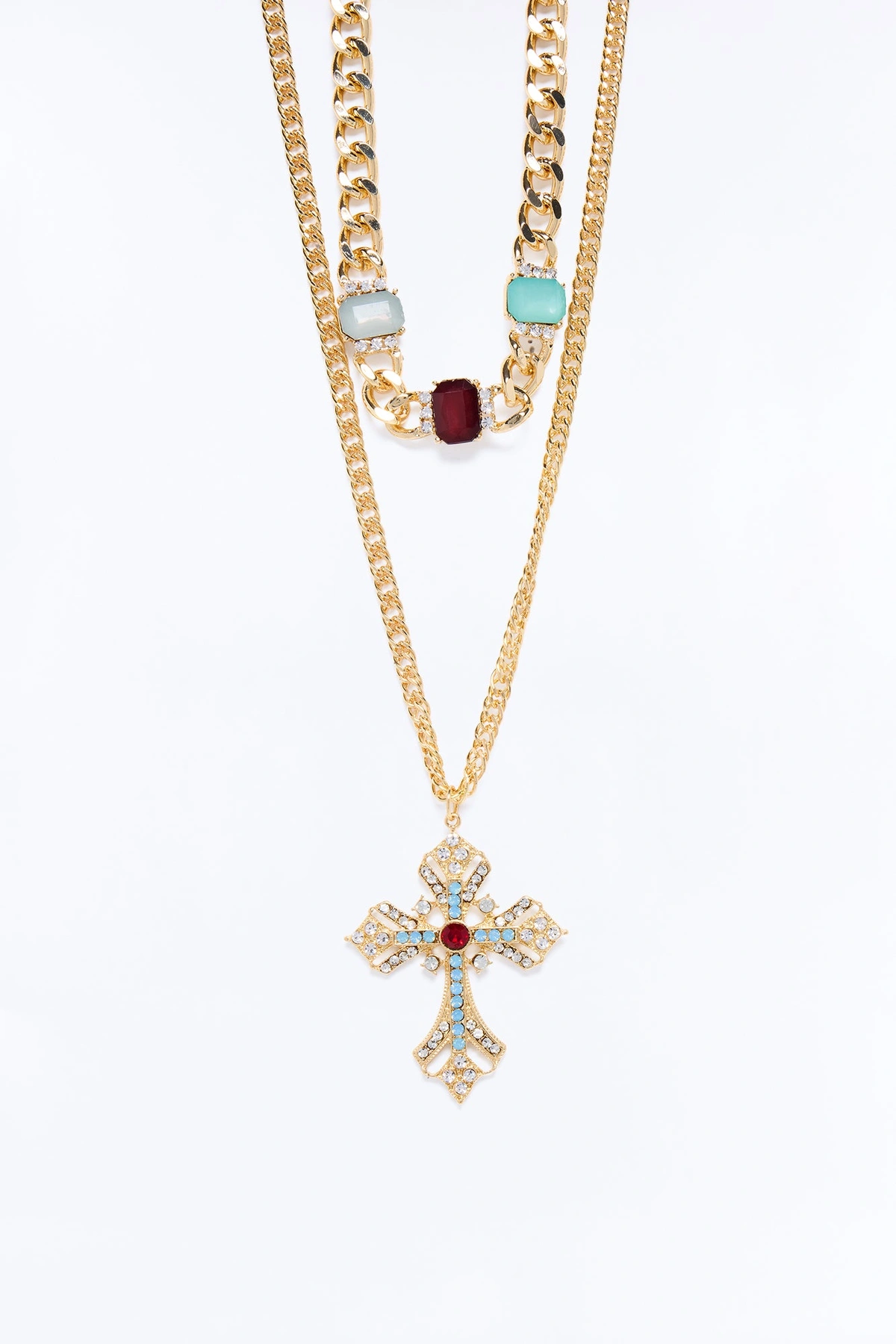Pray About It Layered Necklace - Gold/Multi — Dourado/Multicolor