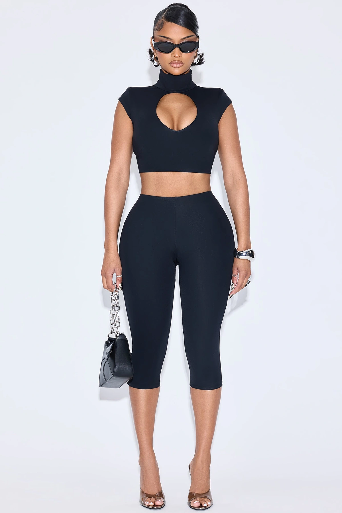 Jayla Double Lined Capri Pant Set - Black — Preto