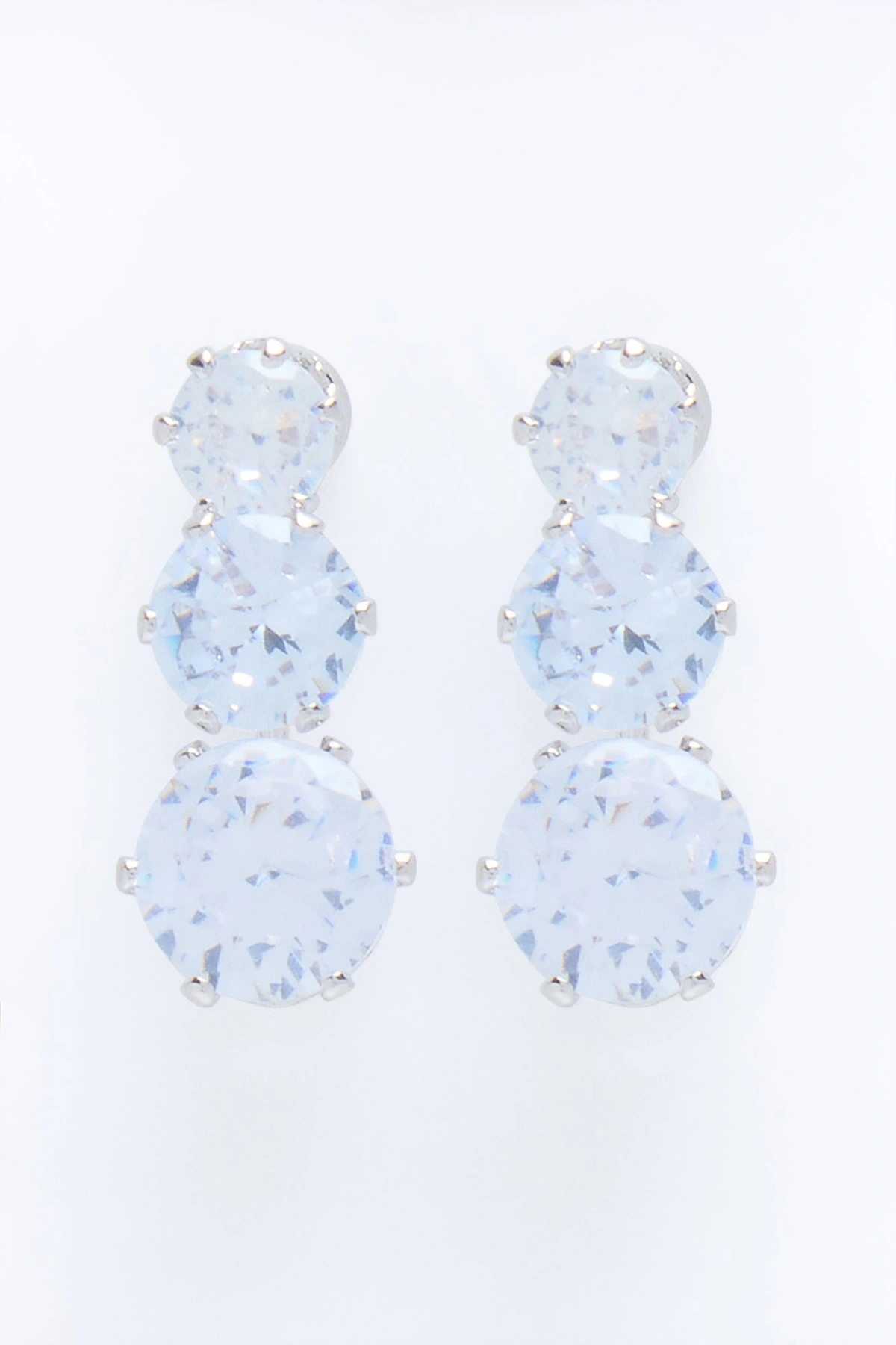 Cubic Zirconia Top Tier Stud Earrings - Silver — Prateado
