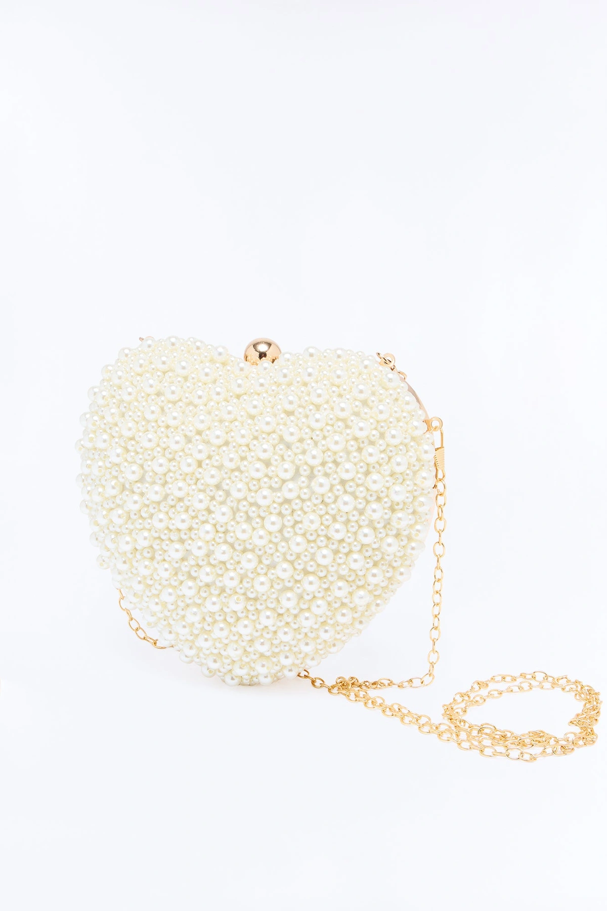 Heart Of Pearl Beaded Satchel Handbag - White — Branco