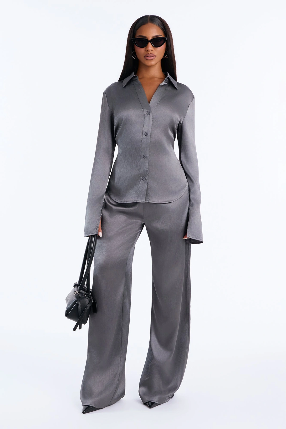 Simply Perfect Satin Pant Set - Dark Grey — Cinzento-escuro